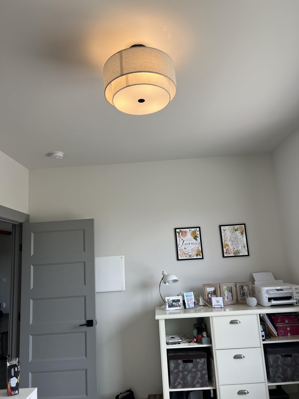 FRIDEKO HOME Semi Flush Mount Ceiling Light Fixture - Ceiling Light with Drum Shade, Chandelier Ceiling Light for Bedroom Living Room Hallway Entryway customer photo 1