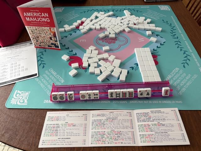 ZGME American Mahjong Set,166 White Tiles with Red Bag and Accessories,4 All-in-One Mahjong Racks with Pushers,Complete Western Mahjong Set customer photo 1