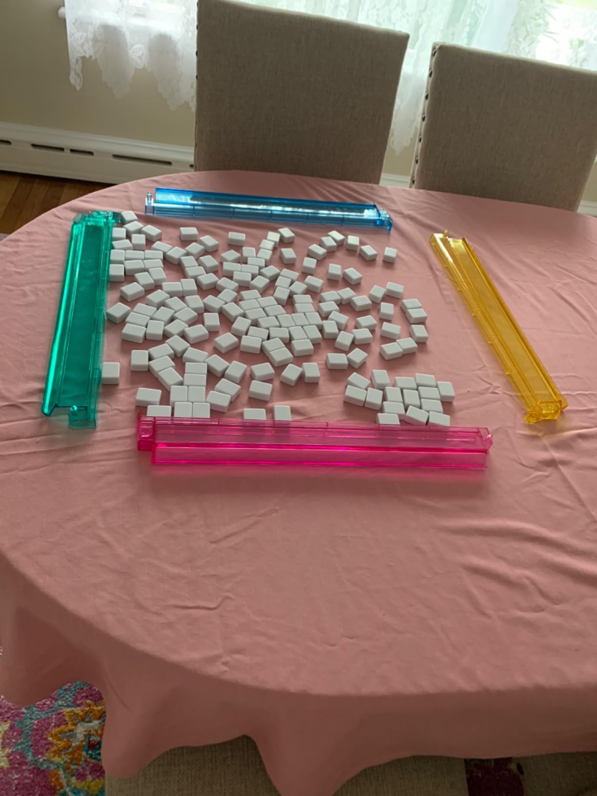 ZGME American Mahjong Set,166 White Tiles with Red Bag and Accessories,4 All-in-One Mahjong Racks with Pushers,Complete Western Mahjong Set customer photo 2