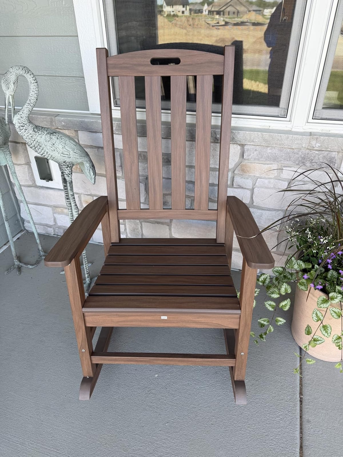 Psilvam Oversized Outdoor Rocking Chair, HDPE Porch Rocker (Dark Brown) customer photo 2