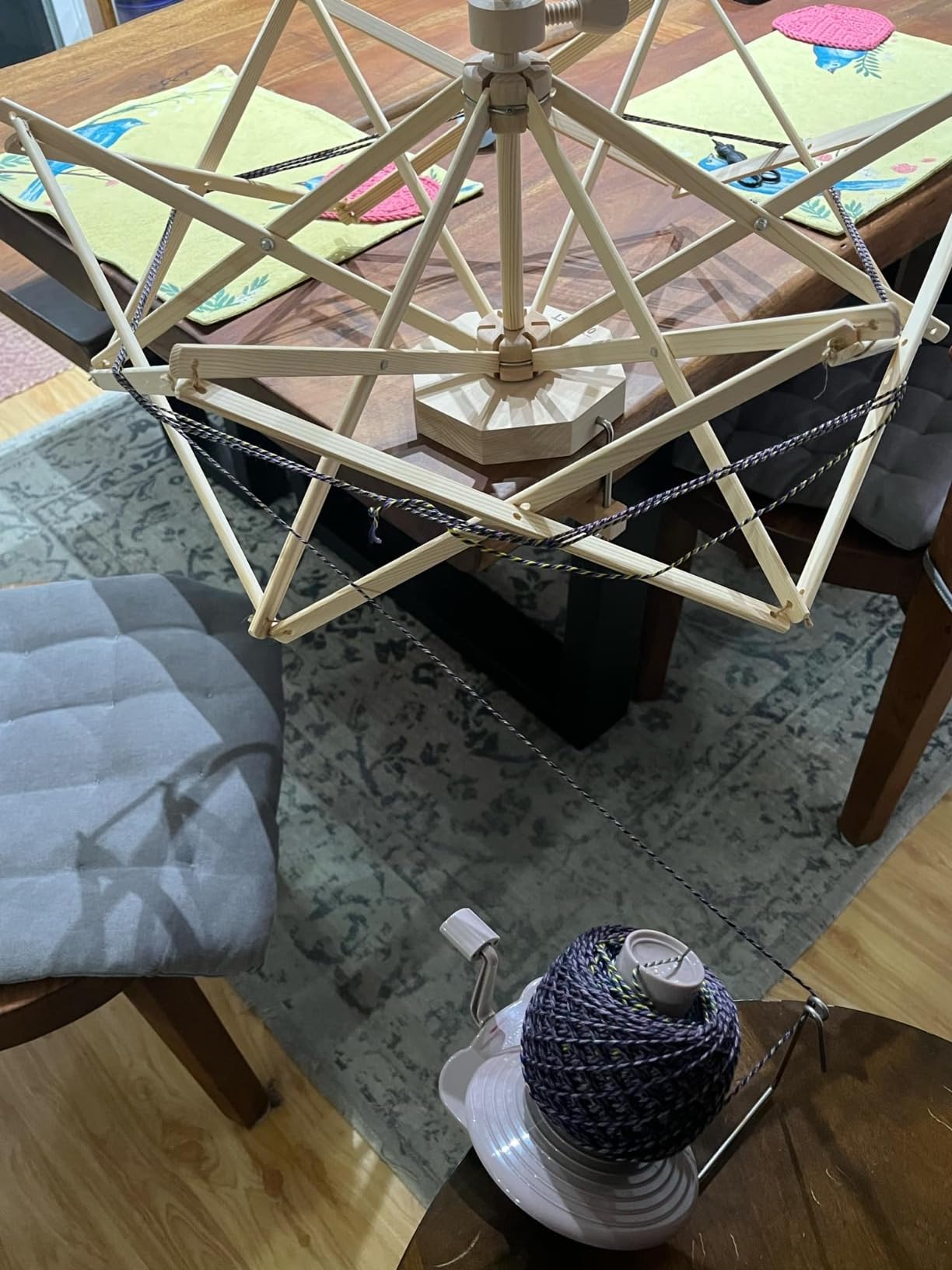 Olikraft Wooden Reverse Umbrella Yarn Swift (Natural Beech) (Patented) | Lightweight portable wood, stands alone with no table clamp, easy assembly and smooth operation for knitting and crochet customer photo 2
