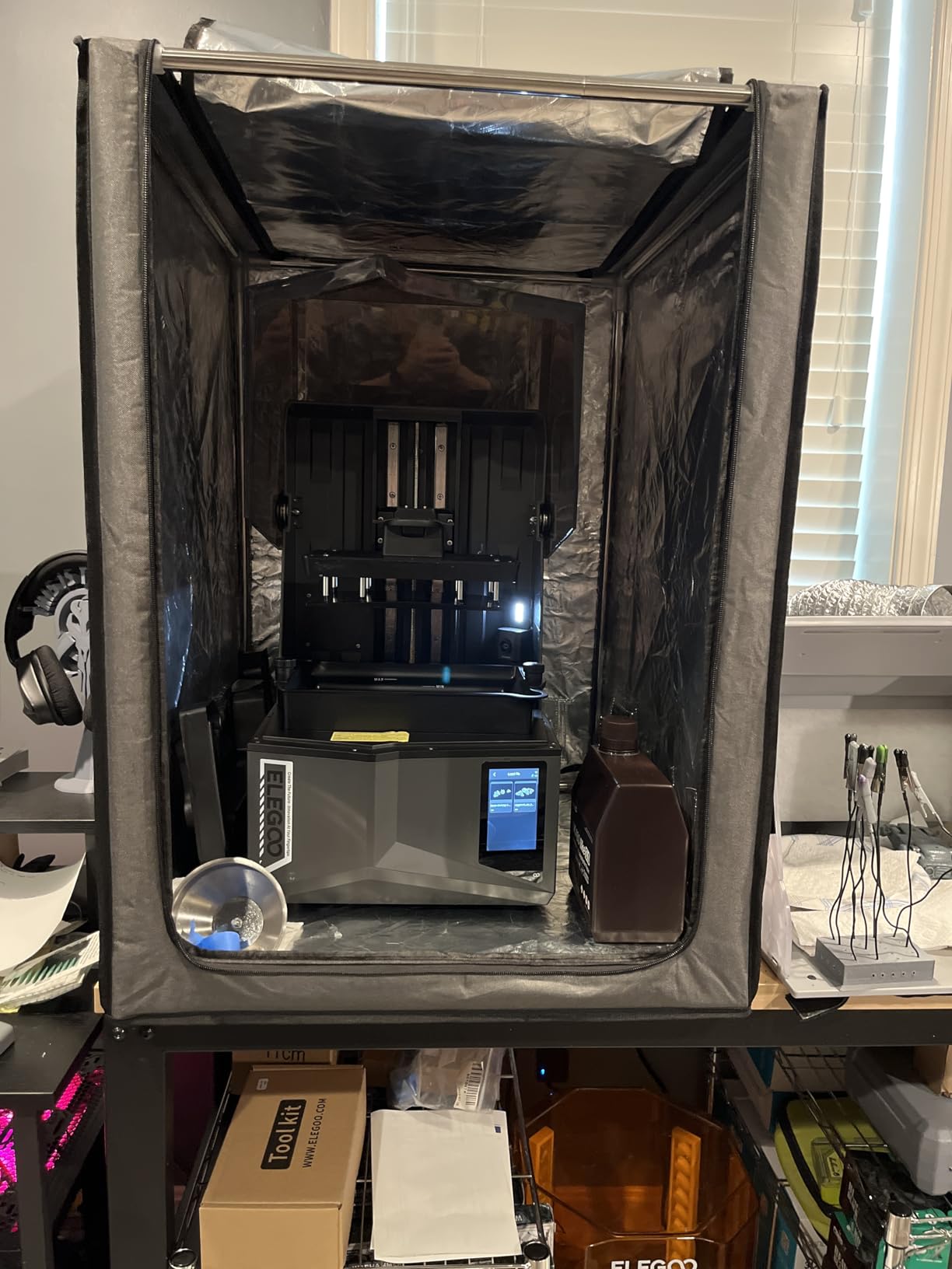 Resin 3D Printer Enclosure with Ventilation Filter, 12V Fan 5000RPM with Speed Control Fume Extraction, Dustproof Tent Constant Temperature Protective Cover for Ender 3 Pro/V2/Ender3 S1/ Neo (Grey) customer photo 1