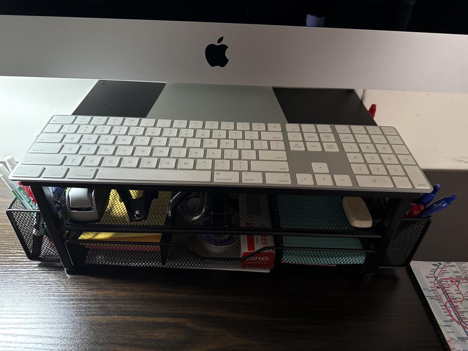 OPNICE Desk Organizer and Accessories, 2-Tier Computer Monitor Stand Riser with Drawer and 2 Pen Holders, Laptop Stand, Office Desk Accessories for Office Supplies, Black customer photo 2