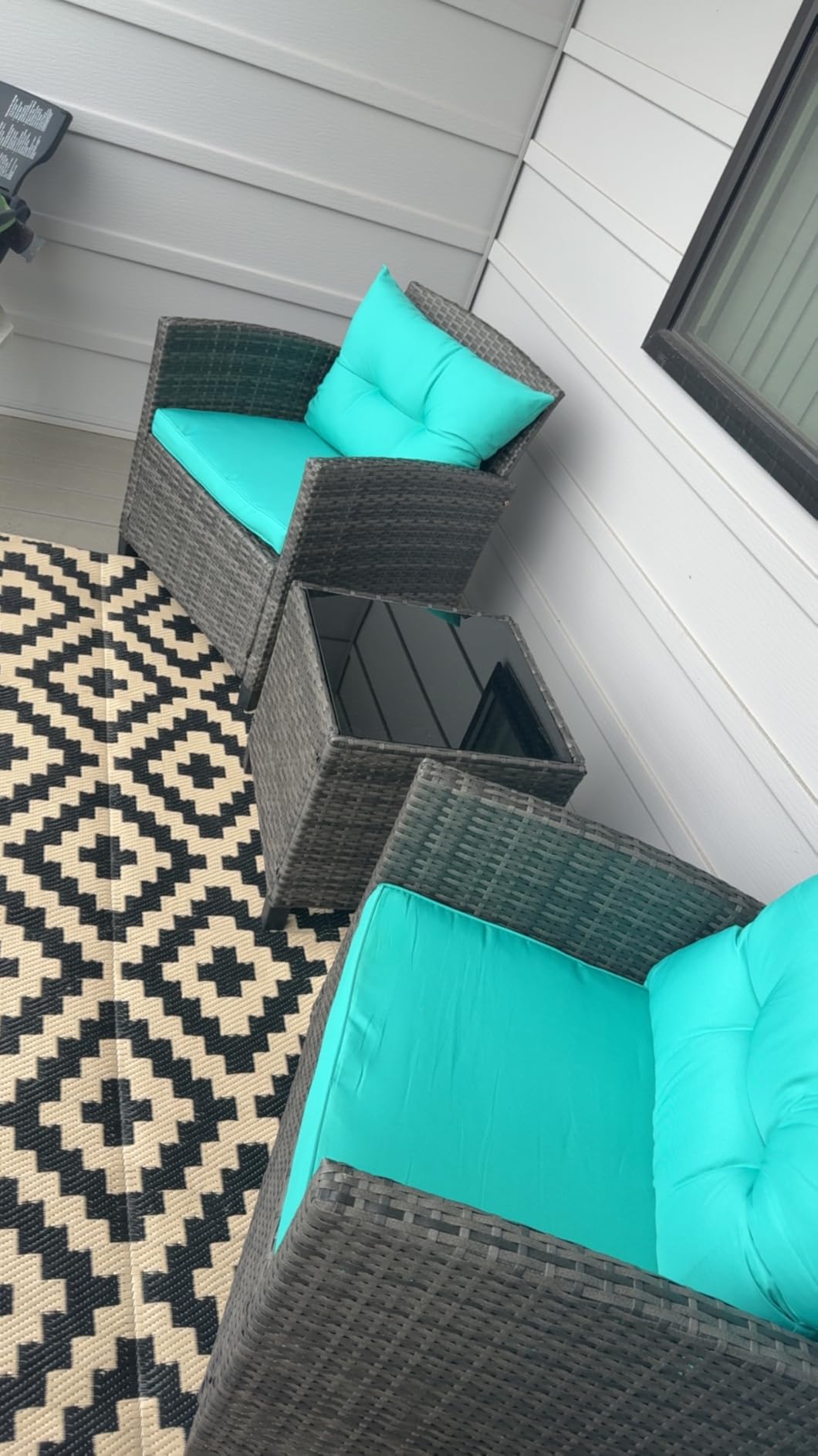 Tangkula 3 Piece Patio Furniture, Rattan Conversation Set w/Soft Seat & Back Cushions, Tempered Glass Topped Coffee Table, Cushioned Wicker Seating Set for Backyard, Porch, Poolside customer photo 1