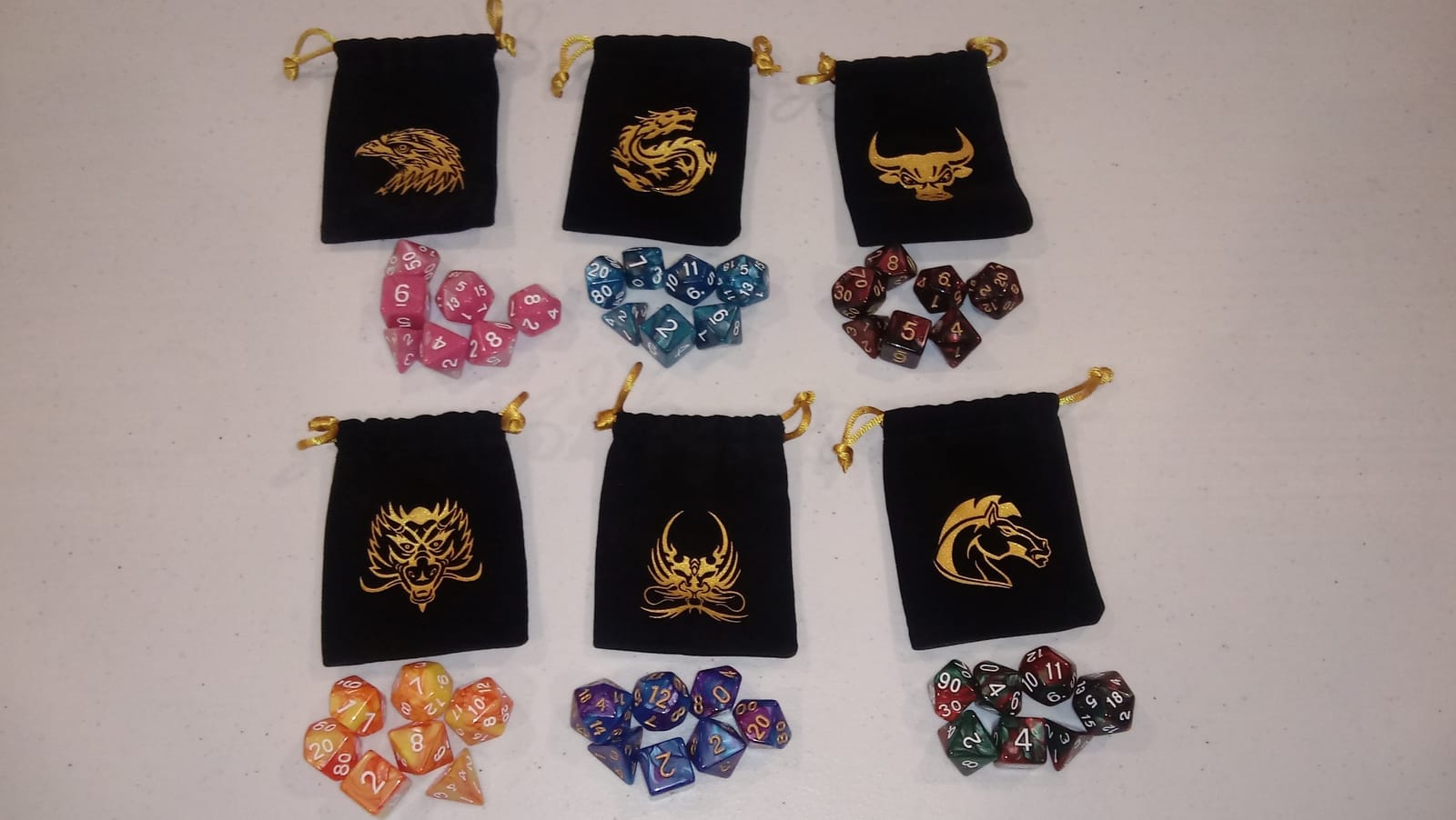 QMay 7 Sets Polyhedral Dice - 49 Pcs (7 X 7) DND Dice + 7 Drawstring Bags | 7 Colors D4 D6 D8 D10 D% D12 D20, Great for Dungeons&Dragons, MTG, Role Playing Table Games, Dice Goblins, RPG Players & DMs customer photo 1