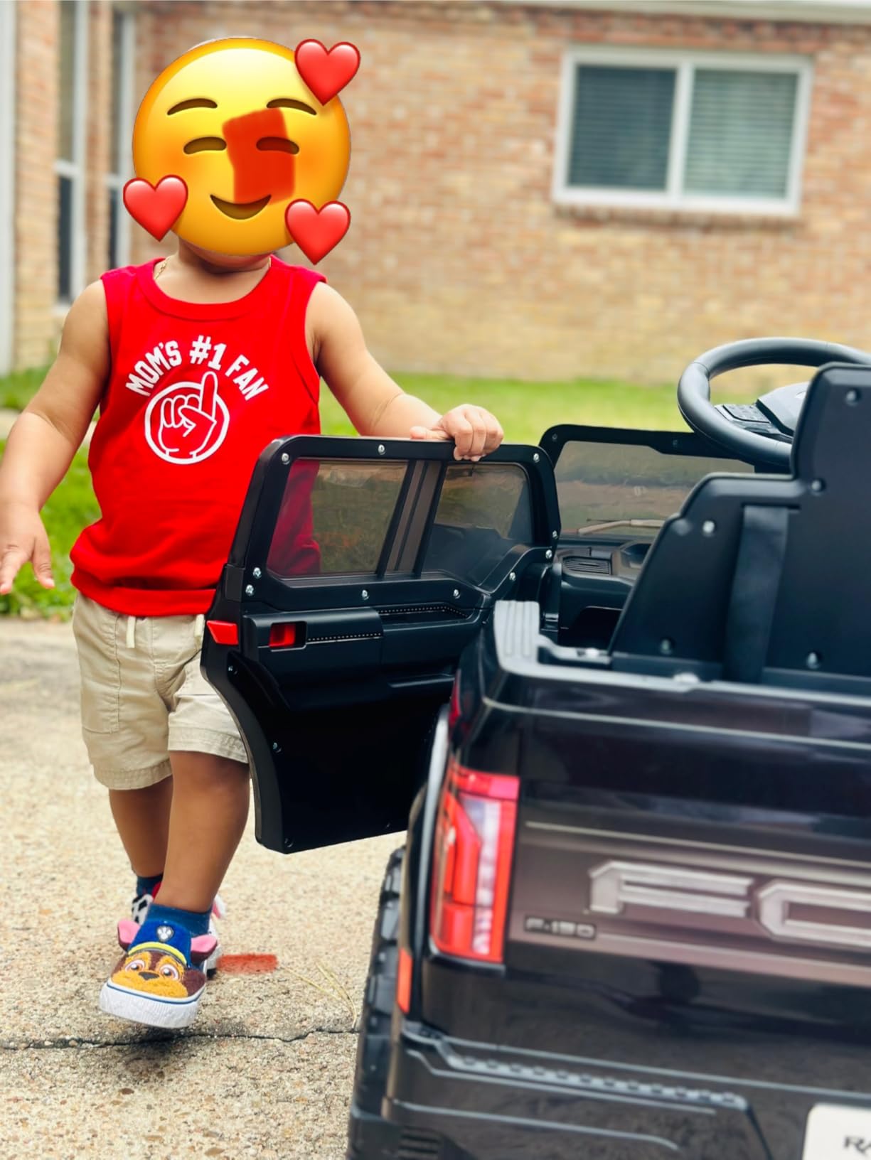 First Ride On 12V Licensed Ford F-150 Raptor Kids Ride on Toy, Ride on Truck with Parent Remote Control, Electric Car for Kids with Truck Bed Storage, 3 Point Safety Belt, LED Lights (Black) customer photo 1