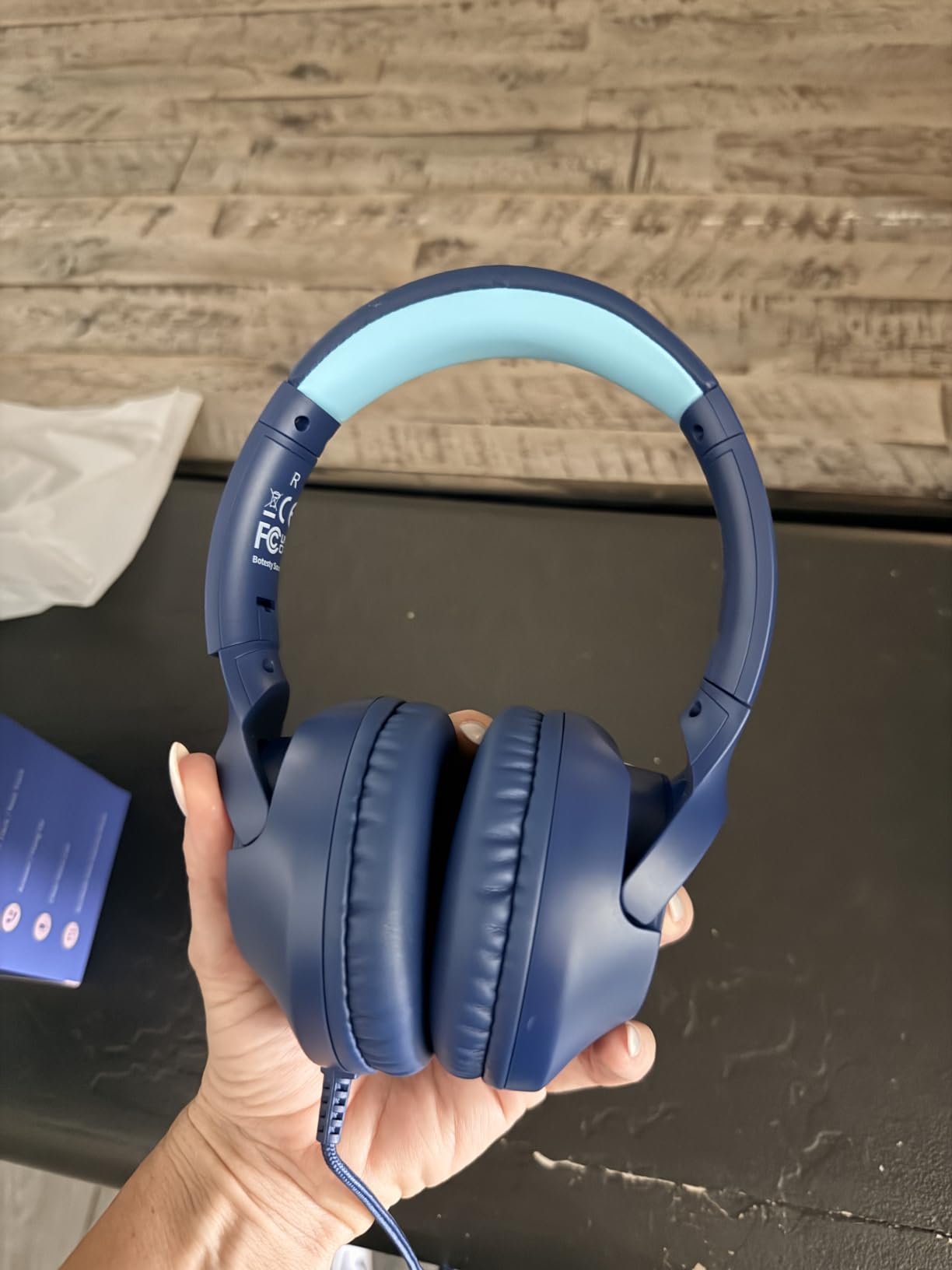 Kids Headphones Wired for School, 3.5mm Safe Volume Limited with Mic, Navy customer photo 1