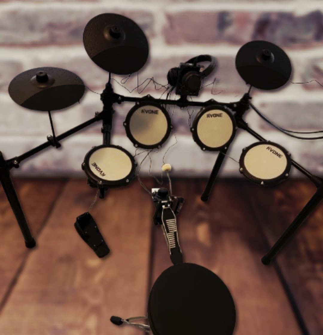 RVONE Electric Drum Set for Beginner with Kick Hammer Pedal,10