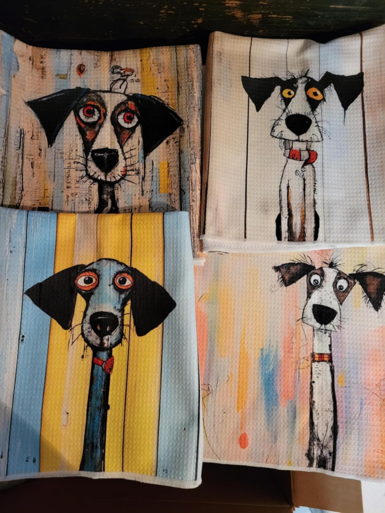 Whimsical Dog Kitchen Towels Set - Funny Dog Waffle Decorative Dish Towels, Whimsical Abstract Scruffy Puppy Hand Towel, Tea Towel, 16x24 Inch customer photo 2