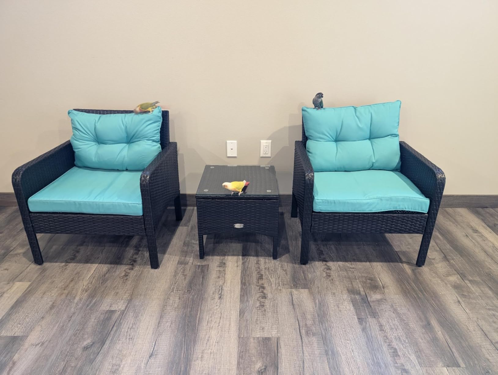 HAPPYGRILL 3 Pieces Patio Furniture Set, Outdoor Rattan Wicker Conversation Set with Coffee Table & Cushions, Patio Sofa Set for Garden Balcony Backyard Poolside customer photo 2