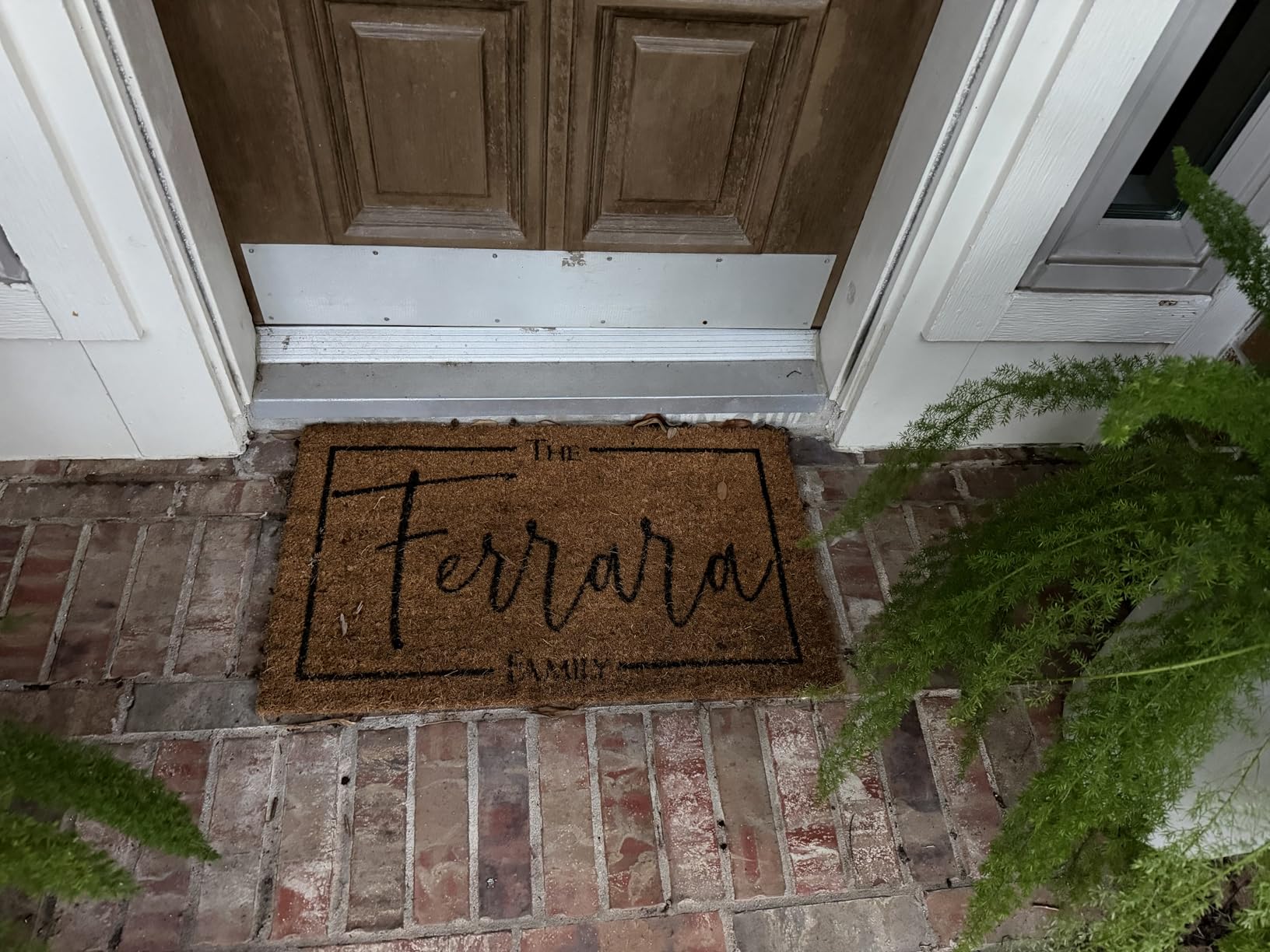 Personalized Welcome Doormat - Custom Name Front Door Mat, 18x30 | natural coconut coir, 3/4in thick, covered outdoor porch, monogram or initials, houseguest welcome customer photo 2
