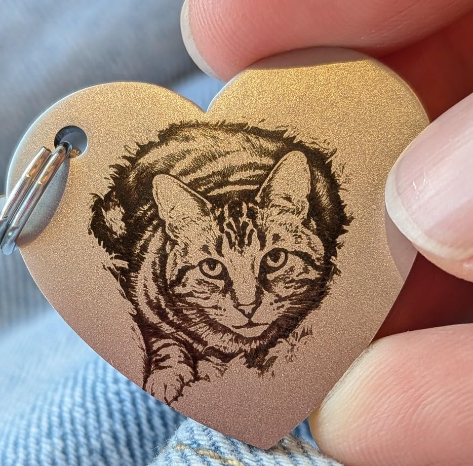 Custom Dog Keychain with Photo & Name Memorial Gifts for Pet Lovers | Personalized Pet Memorial Gift; Black and White Line Art Engraving; Dog Tag Shaped; Silver customer photo 1