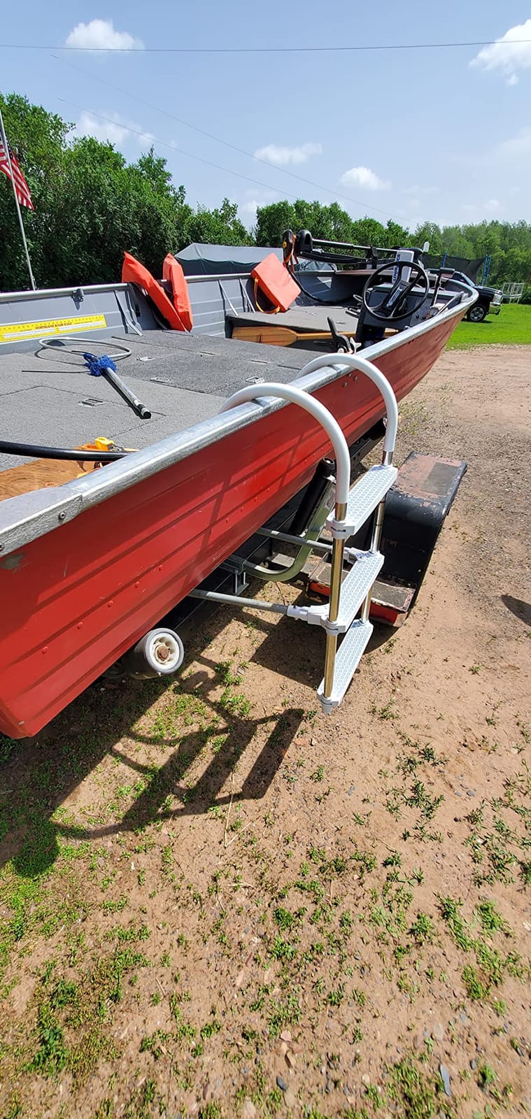 DotLine Boat Aluminum 3 Step Ladder – Folding Gunwale Hook Design, 11