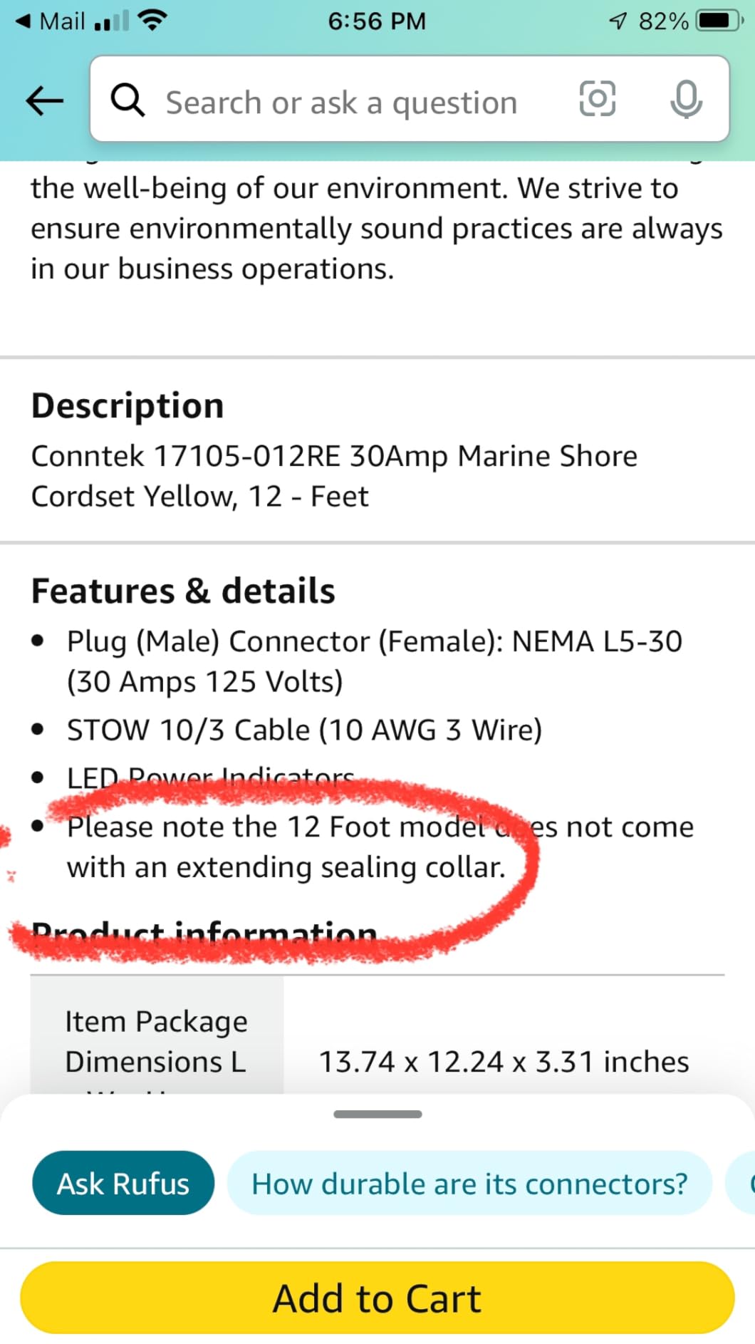 Conntek 17105-025RE Marine Shore Power 30 Amp Cordset with Light Indicator (Yellow, 25-Feet) customer photo 2