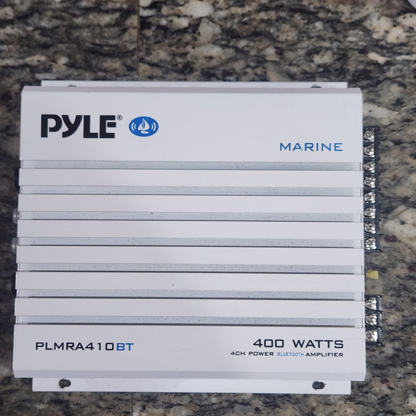 Pyle 2.1 Bluetooth Marine Amplifier Receiver - Waterproof 4 Channel Wireless Bridgeable Audio Amp for Stereo Speaker with 400W Power Dual MOSFET Supply, GAIN Level & LED Indicator, Black - PLMRA410BT customer photo 1