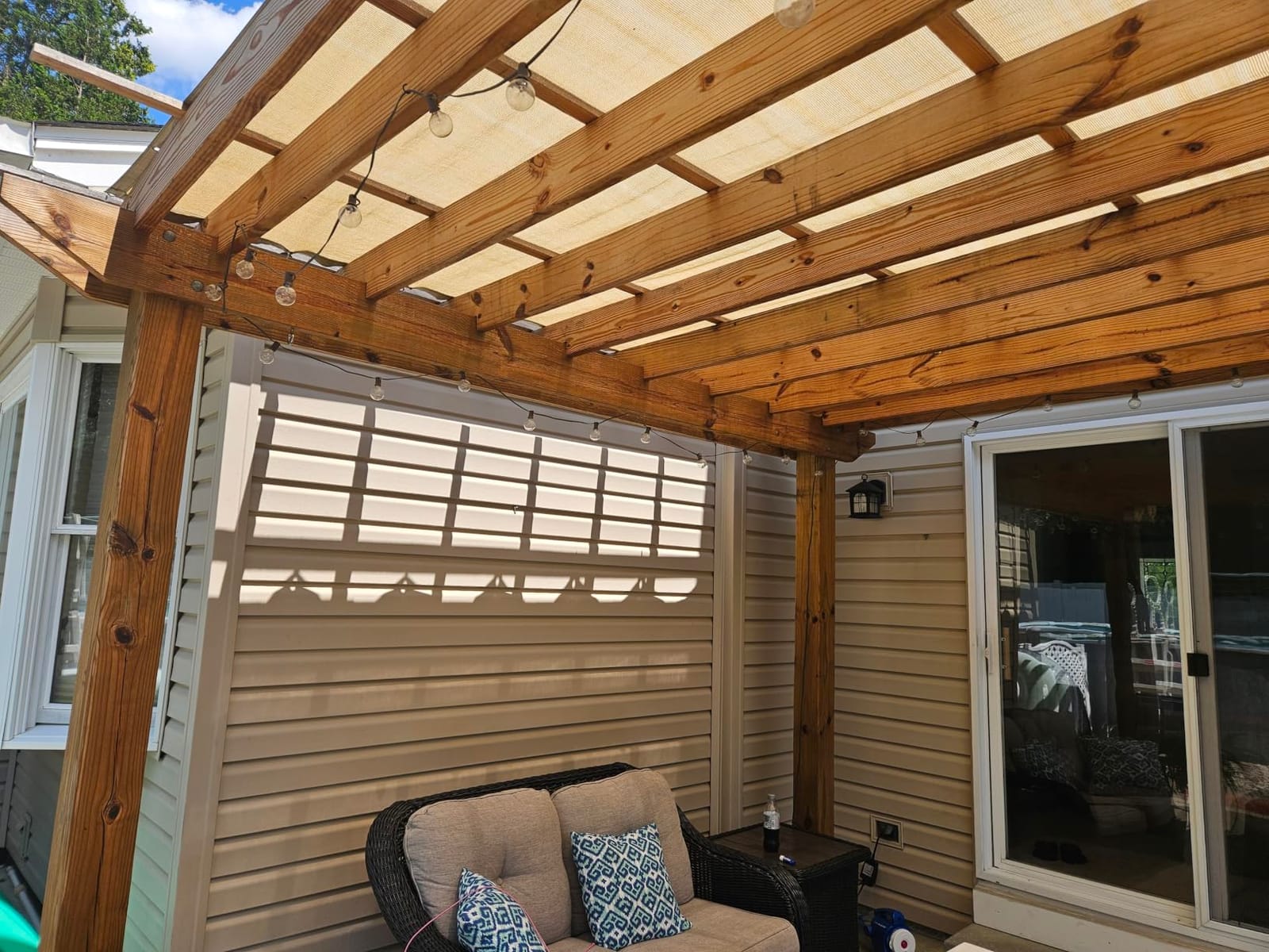 Shatex 90% Shade Fabric Sun Shade Cloth 12’ x 20’ Wheat Taped Edge with Grommets Sun-Block Mesh Shade for Pergola Cover Canopy,12 Bungee Balls customer photo 1