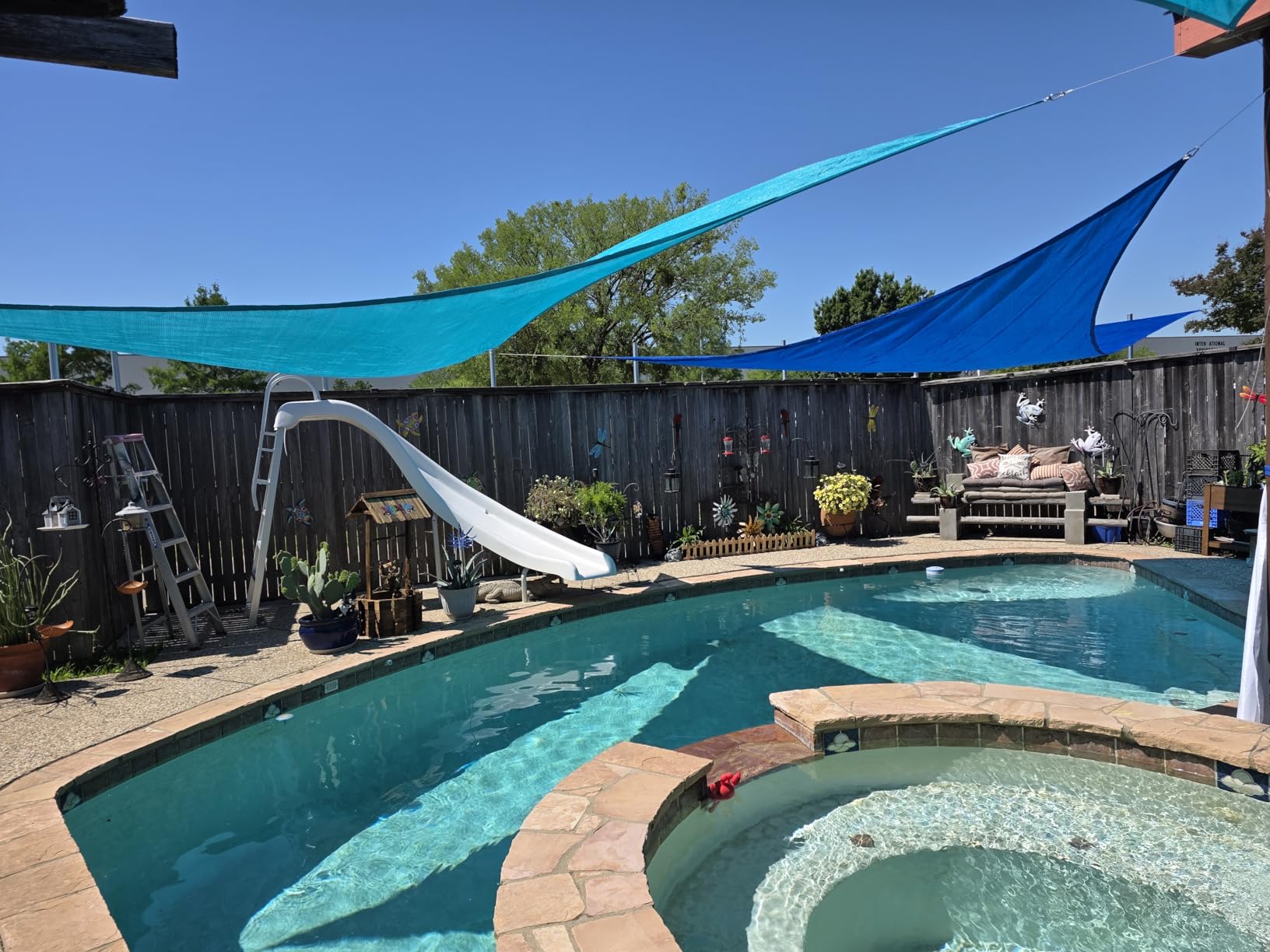 Patio Paradise 16' x 16' x 16' Sun Shade Sail Triangle Canopy Shade Cloth Fabric Sunlight Block Patio Pergola Cover HDPE Deck Awning for Outdoor Backyard Roof Shading, Turquoise customer photo 2