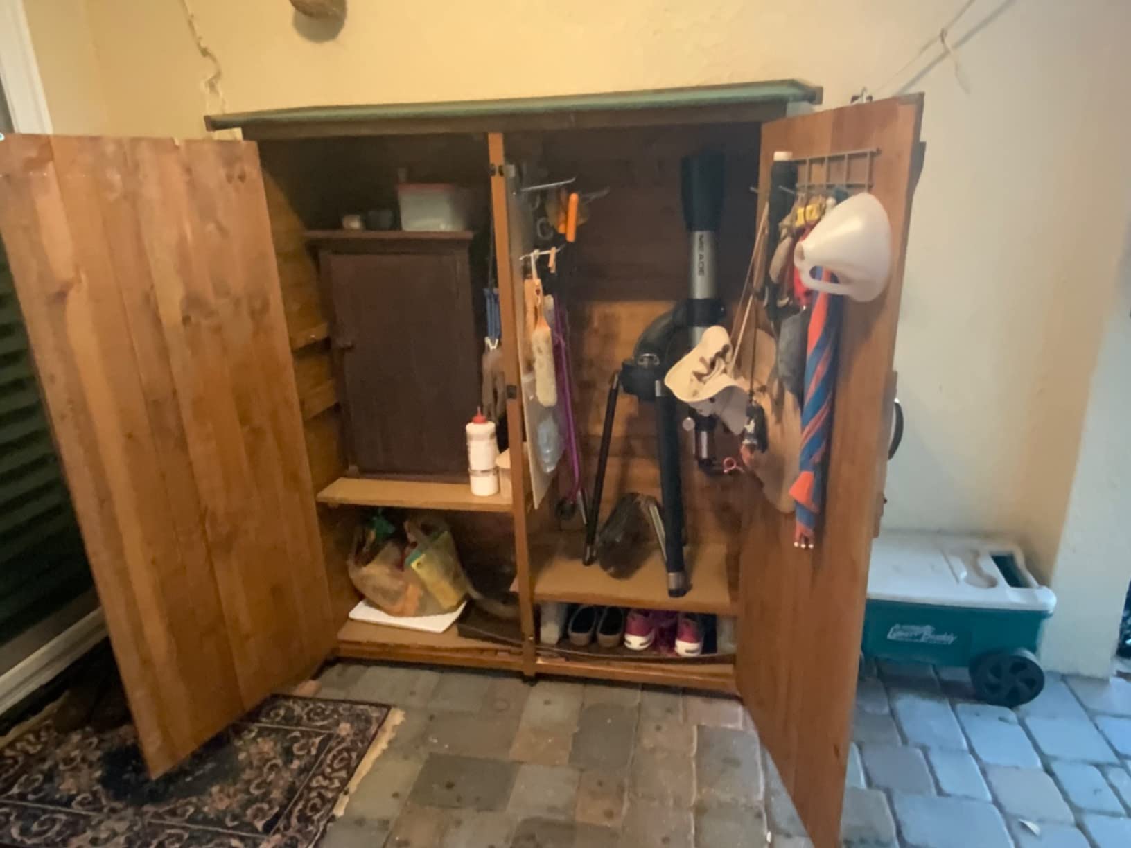 MCombo Outdoor Storage Cabinet with Shelves, Wood Garden Shed with Floor, Outside Tool Shed with 2 Lockable Doors for Yard Patio Lawn, 1400 (Natural) customer photo 1