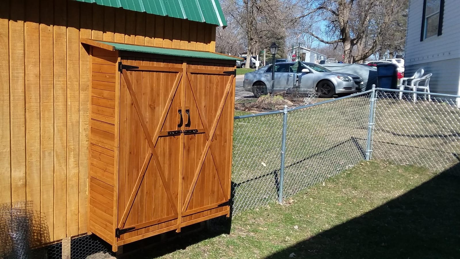 MCombo Outdoor Storage Cabinet with Shelves, Wood Garden Shed with Floor, Outside Tool Shed with 2 Lockable Doors for Yard Patio Lawn, 1400 (Natural) customer photo 2
