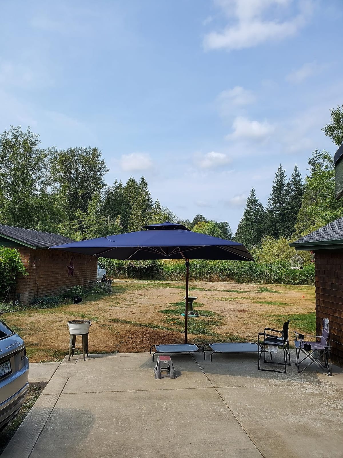 PURPLE LEAF Cantilever Umbrella 10ft Double Top Wood-Grain Finish, Beige customer photo 1