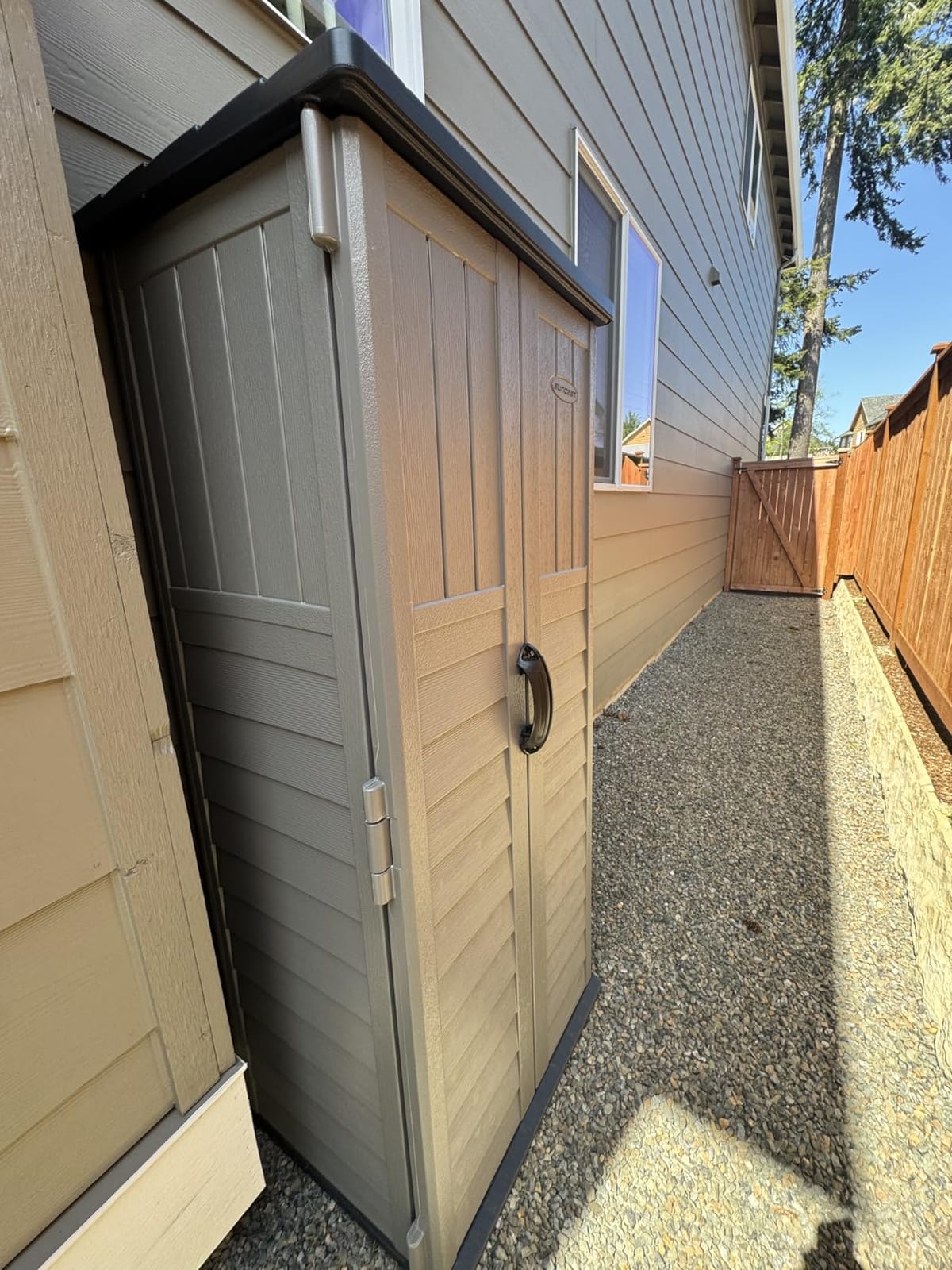 Suncast 22 Cu Ft, Vertical Storage Shed, Pad-Lockable Double Doors, Stoney customer photo 1