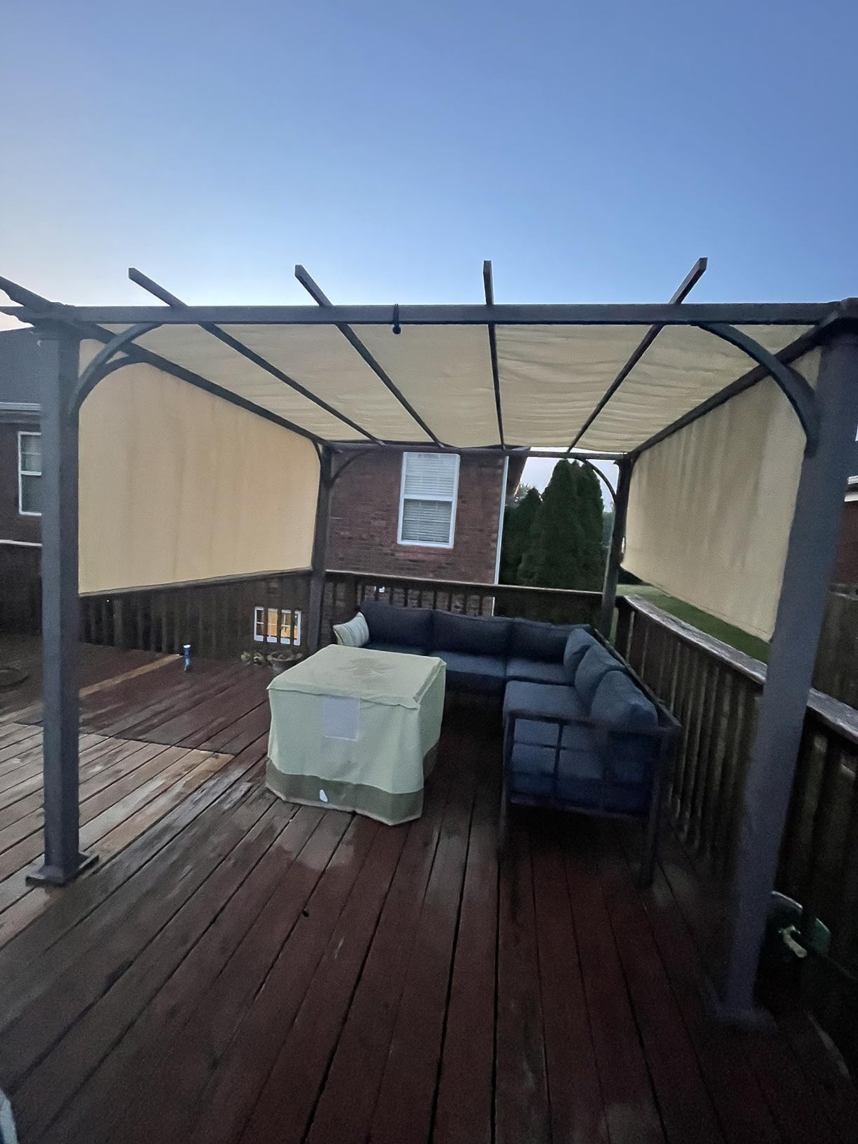 Windscreen4less 8' x 16' Pergola Universal Replacement Shade Cover UV Block Permeable Fabric Canopy Privacy Shade Screen Panel with 2 Weighted Rods for Outdoor Patio Yard Garden Beige customer photo 1