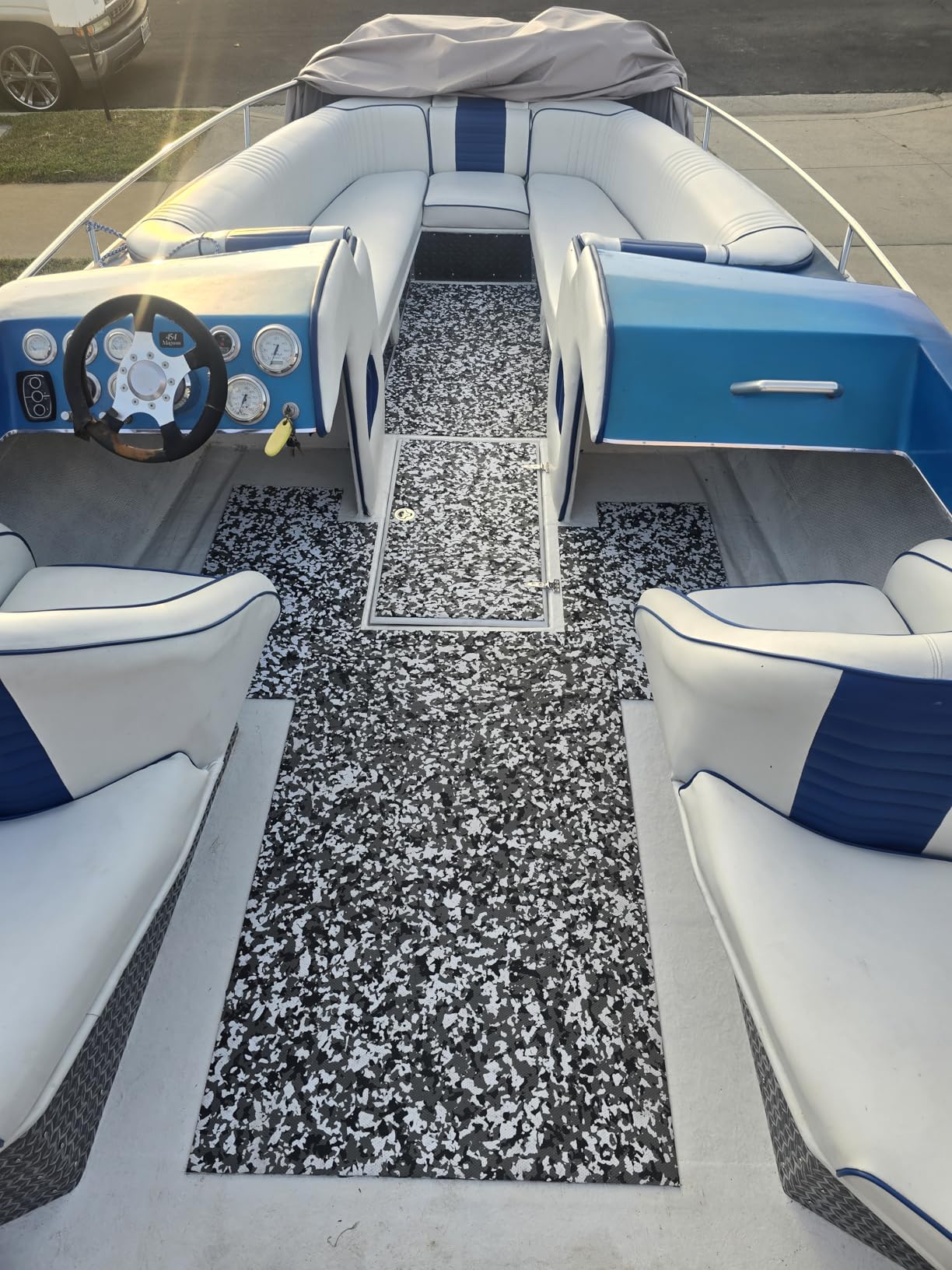 WOOWAVE EVA Foam Boat Flooring Decking Sheet Marine Mat Non-Slip and Self-Adhesive Flooring for Motorboat RV Yacht Kayak Swimming Pool Sea Deck Pad, 94.5x31.5 inch (Teak Diamond) customer photo 1