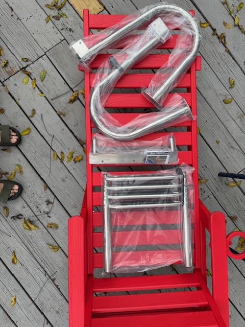 Stainless Steel in-Board 4-Steps Ladder Welded Reinforce Folding Docking Ladder, Folding Telescoping Rear Entry Inboard Ladder customer photo 1