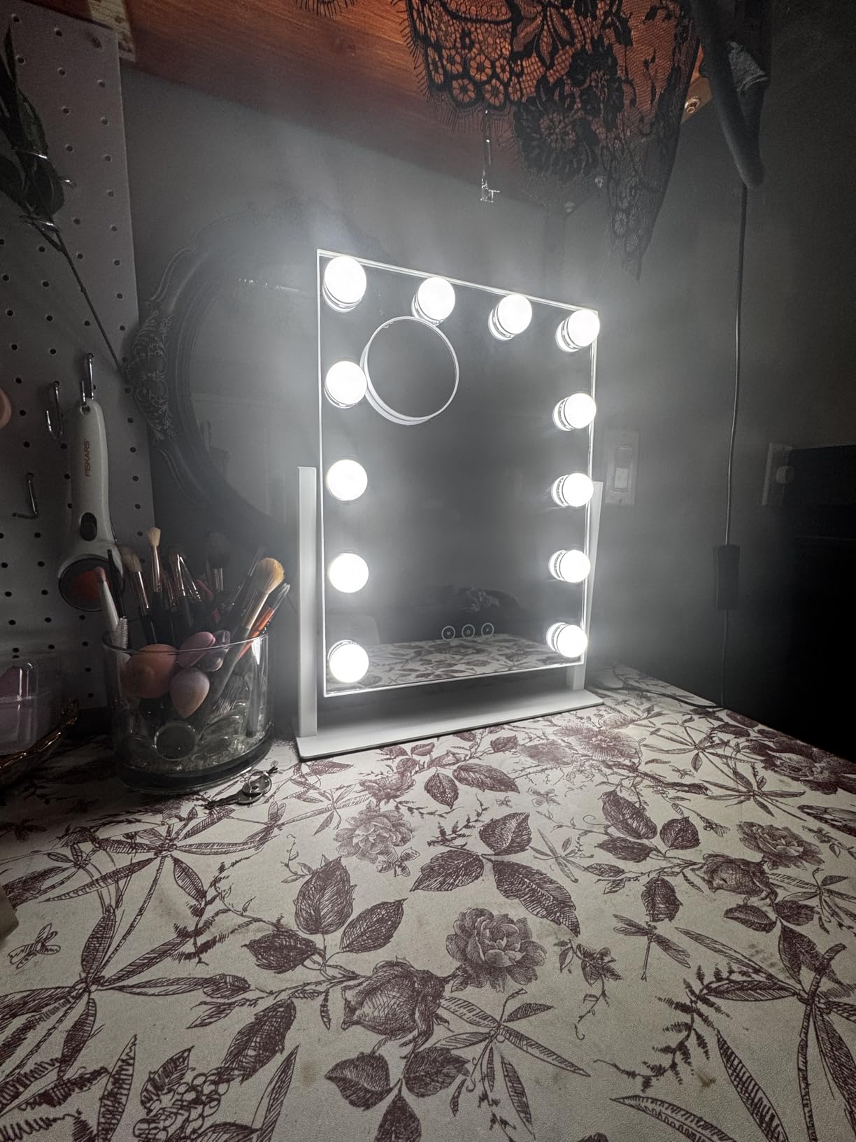 Kotdning Vanity Mirror with Lights,Lighted Vanity Mirror with 9 Dimmable Bulbs for Dressing Room & Bedroom,3 Color Lighting,Modes Detachable 10x Magnification 360°Ratation(White) 12