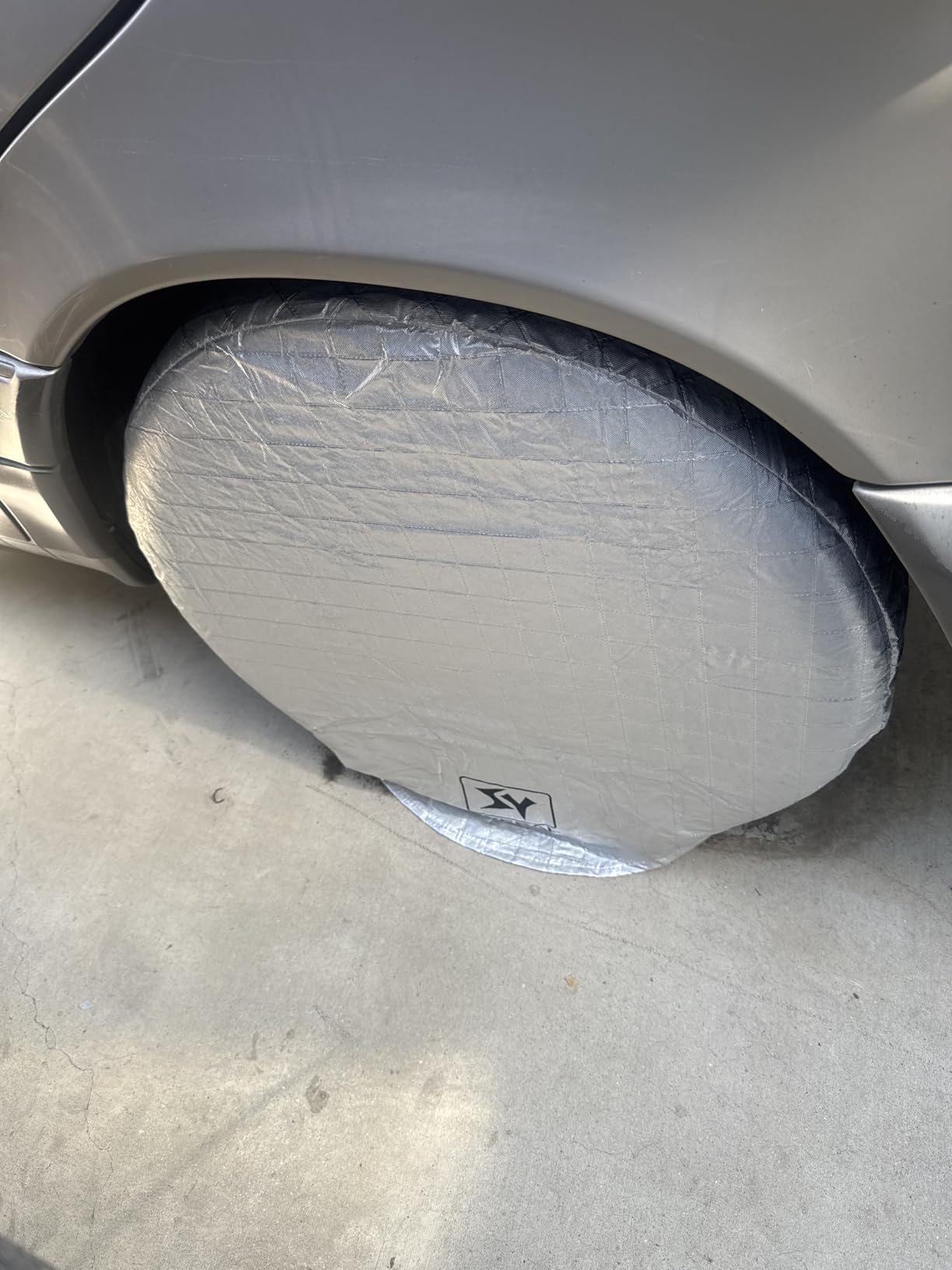 SYERAL RV Tire Covers Set of 4, Waterproof Anti-UV Snow Sun Rain Wheel Tire Protectors Covers for Trailer,Camper,RV,Truck,SUV,27-29inch(M) Silver Aluminum Film customer photo 1