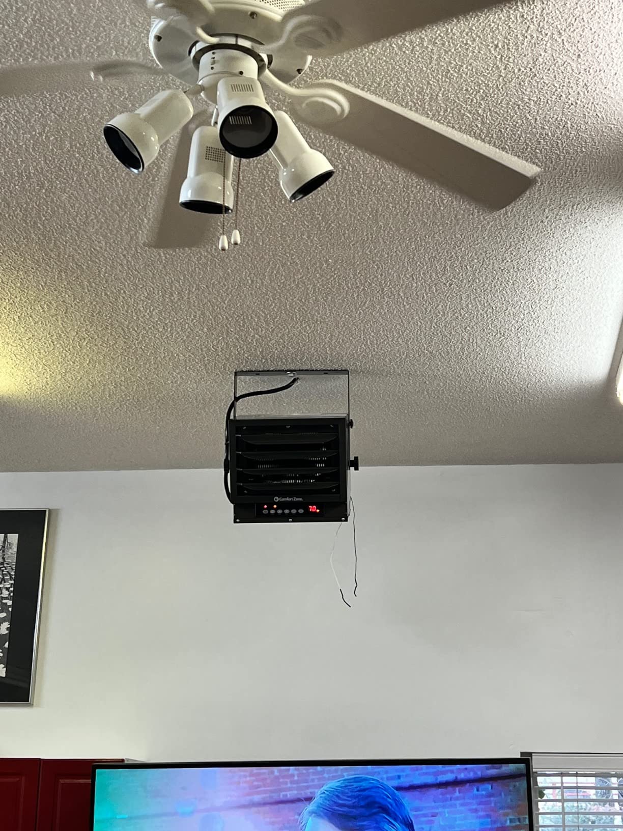 Comfort Zone Hard-Wired Ceiling Mount Garage Space Heater with Remote, 7,500 Watt, 240 Volt, Fan-Forced, Overheat Protection, Digital Thermostat, 12-Hour Timer, Ideal for Garage & Workshop, CZ230ERBK customer photo 1