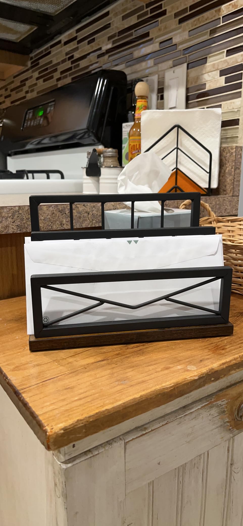 Snughome Desktop Mail Organizer, Desk Mail Organizer with 2-Slot Matte Black Metal Desktop Mail Sorter, Metal Storage File Holder Letter Sorter Organizer for Home or Office, Rustic Brown customer photo 1