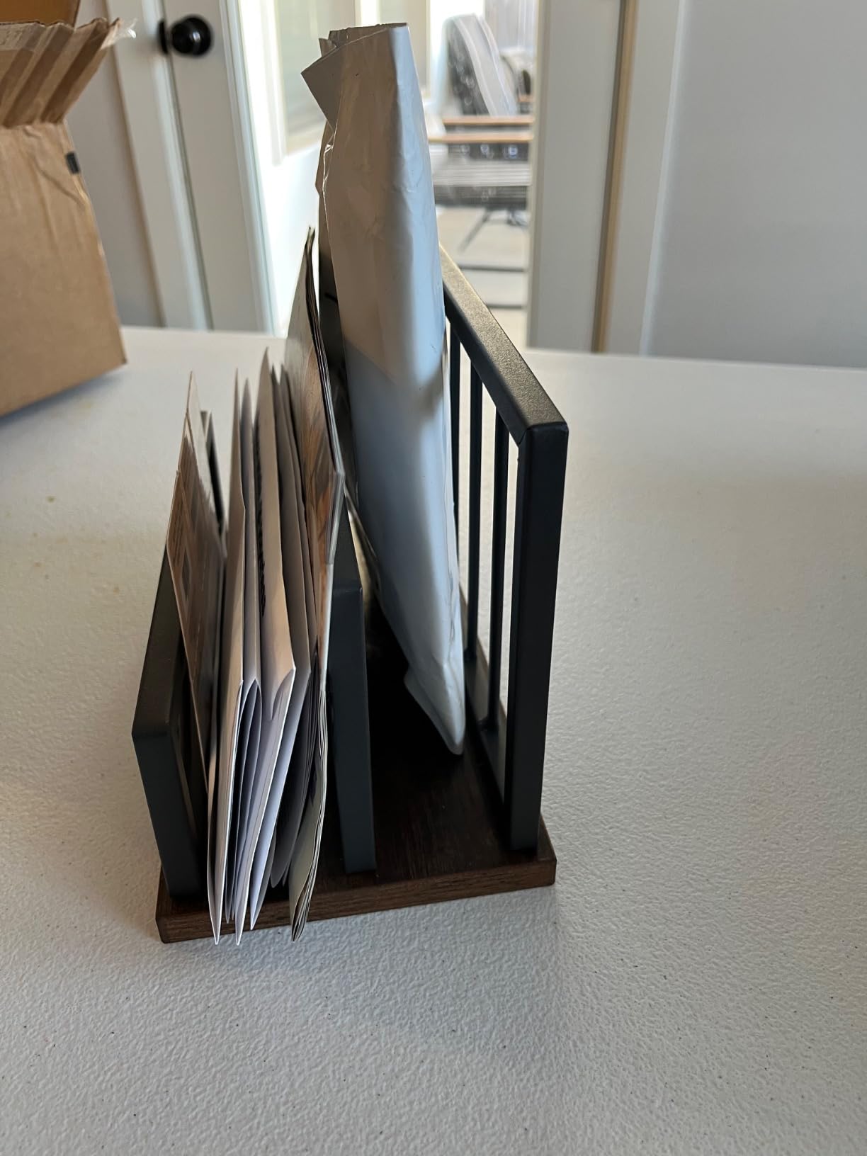Snughome Desktop Mail Organizer, Desk Mail Organizer with 2-Slot Matte Black Metal Desktop Mail Sorter, Metal Storage File Holder Letter Sorter Organizer for Home or Office, Rustic Brown customer photo 2