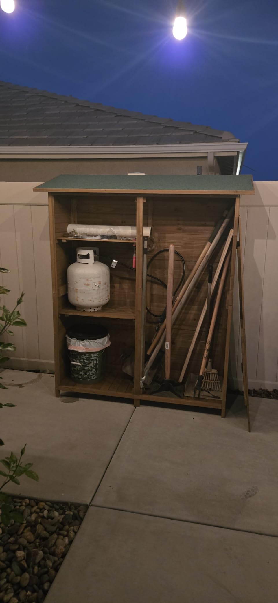 VINGLI Upgraded Outdoor Wooden Storage Shed, Extra Large Garden Shed Outside Tool Cabinet with 2 Safety Latches, Patio Storage Organizer for Garden Yard Lawn Equipment, Teak customer photo 1