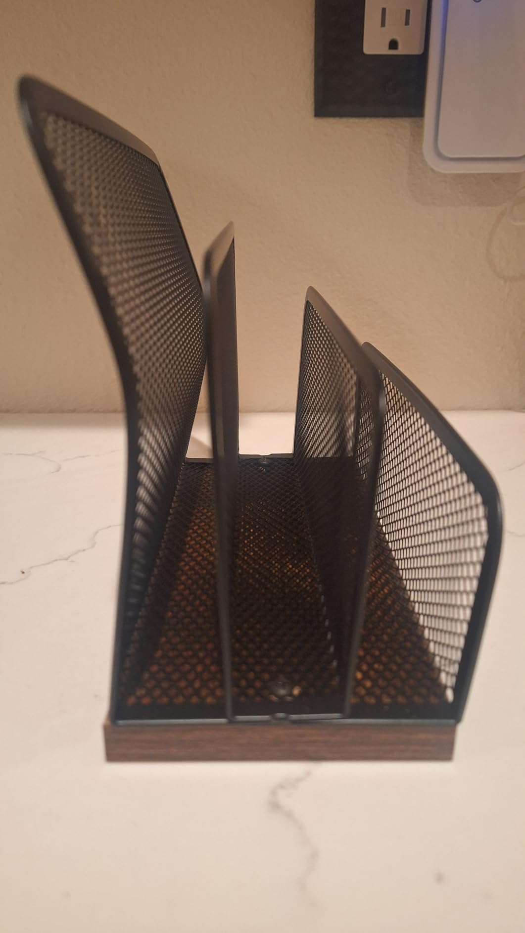 Wooden Desk Mail Organizer, Desktop File Organizer Metal Mesh with 3 Vertical Upright Compartments, Mail Sorter Letter Organizer Rack for Letters, Postcards, Brochures, Mail Holder (2 Pack Black) customer photo 1