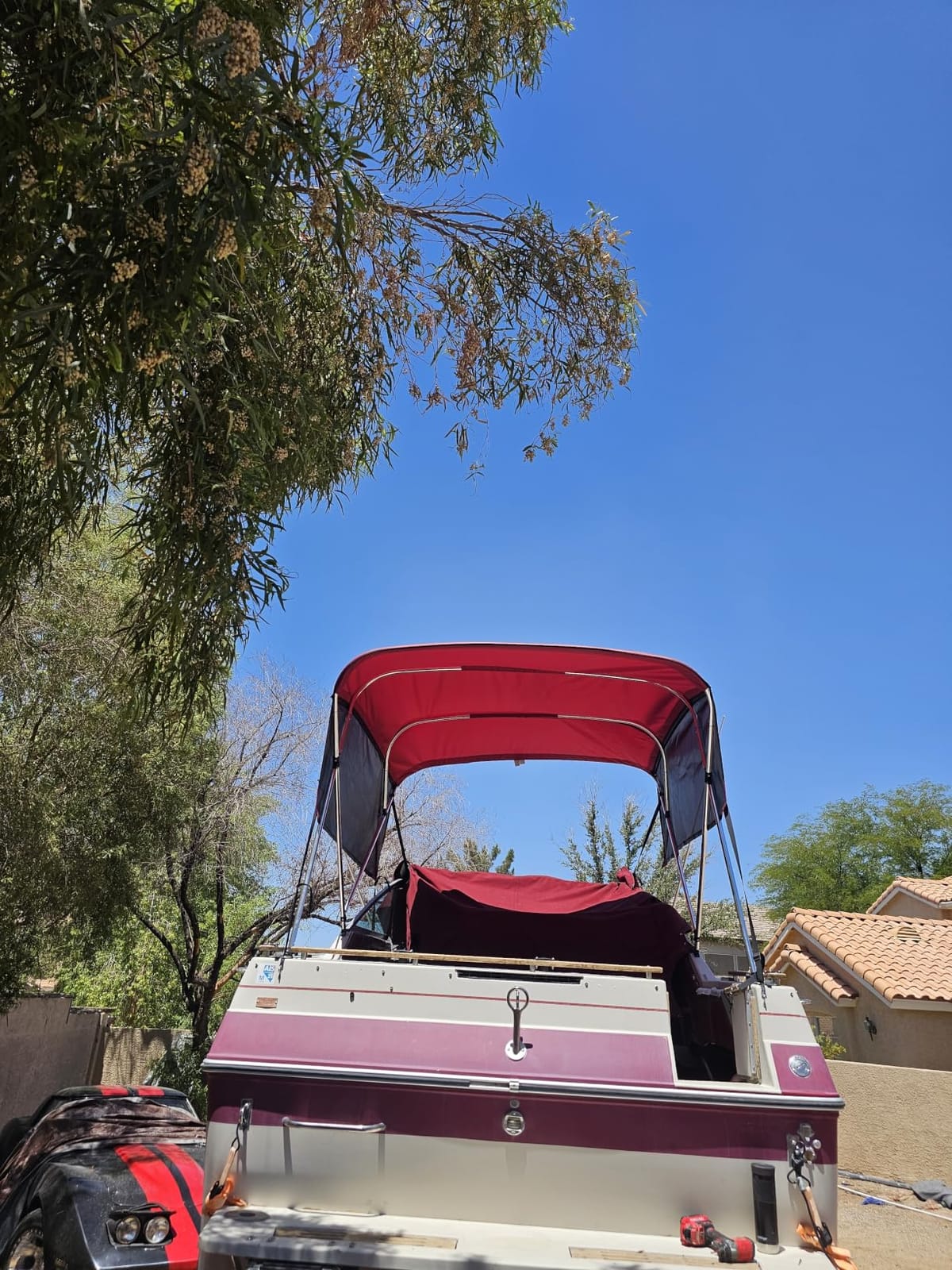 KAKIT 3 4 Bow Bimini Tops with Mesh Sidewalls Support Poles for Boats Marine Grade Canvas Top Includes 2 Straps Storage Boot 1 Inch Aluminum Frame customer photo 1