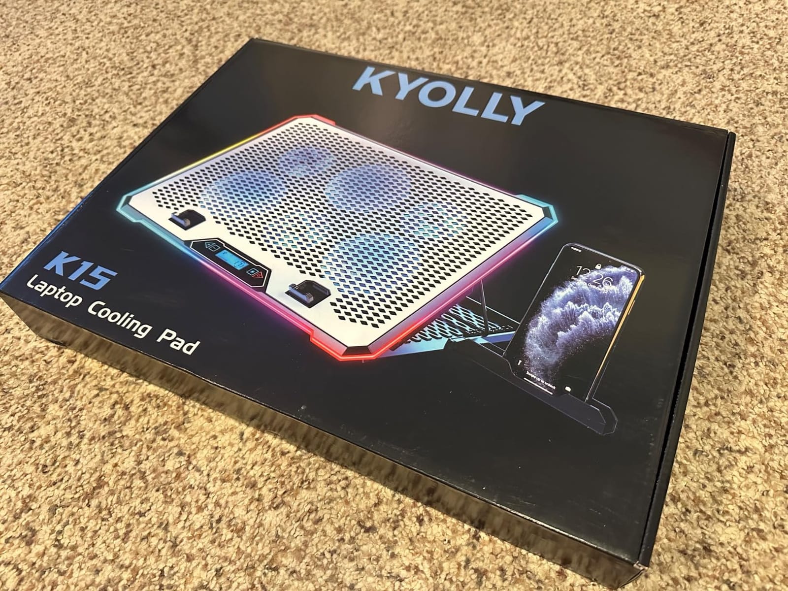 KYOLLY Aluminum Alloy RGB Gaming Laptop Cooler with 6 Fans and LCD Screen - 10 RGB Modes Memory Function, 4 USB Ports 3.0 and 2.0 Hub, 9 Height Adjustable for 10 to 21 Inch Laptops on Desk or Lap customer photo 1