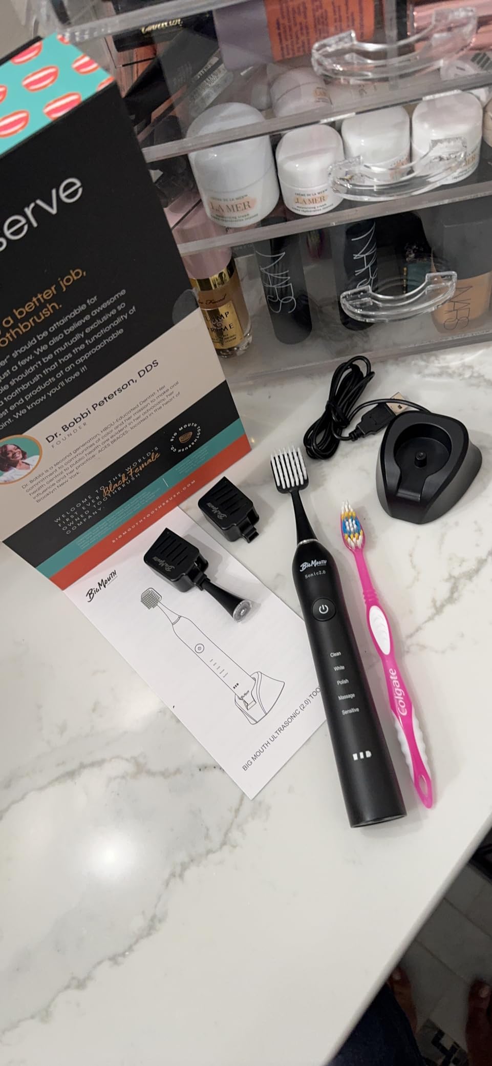 Dr Bobbi Big Mouth Electric Toothbrush for Adults | Ultrasonic Rechargeable Tooth Brush with 5 Cleaning Modes & 2-Minute Smart Timer | Extra Electric Toothbrush Heads Included | Black customer photo 2