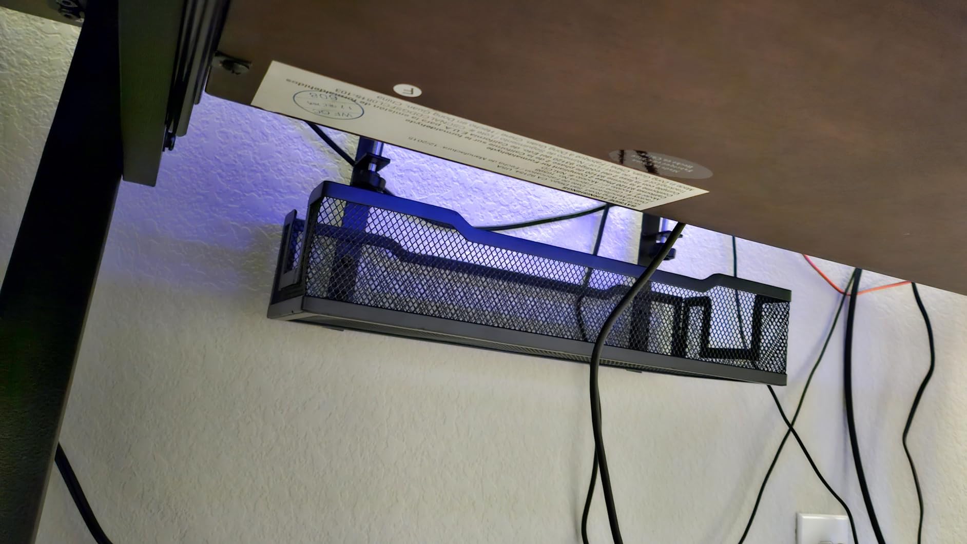 No Drill Under Desk Cable Management Tray with clamp-Premium Wire Tray Cord Organizer – Thin Steel Cable Tray Basket with Charger Holder for Desk–Black Cable Management Box–Easy to Install customer photo 2