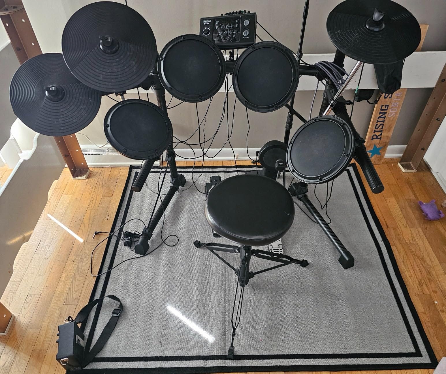 Drum Rug Mat with Non-Slip Grip Bottom, 4x6ft Drum Carpet Noise Reduction, Drum Floor Mat for Electric Drum and Jazz Drum Set Splash Stands, Gift for Drummer, Music Drum Accessories, 48x72in, Black customer photo 1