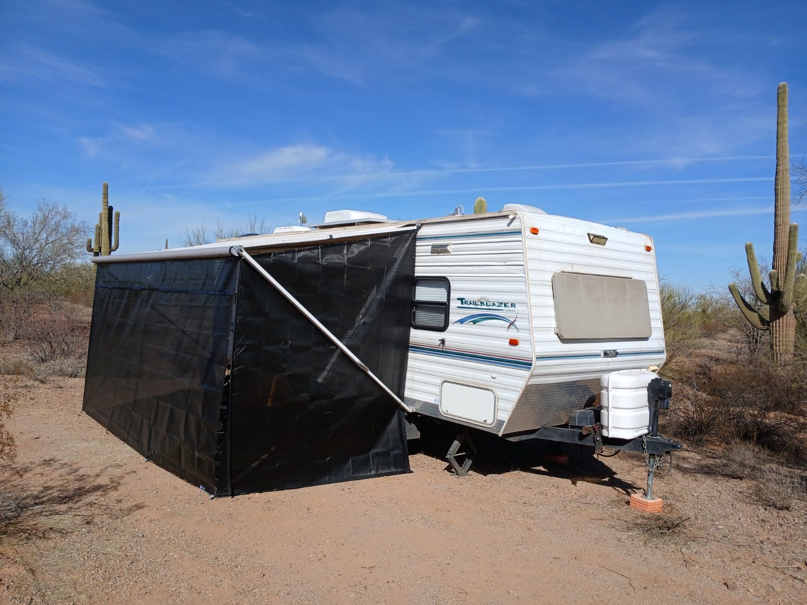 RV Awning Side Shade 9'X7',Black Mesh RV Awning Sun Shade Screen,Universal Trailer Sunshade Screen with Complete Kits,Improves Shadow and Privacy. customer photo 1
