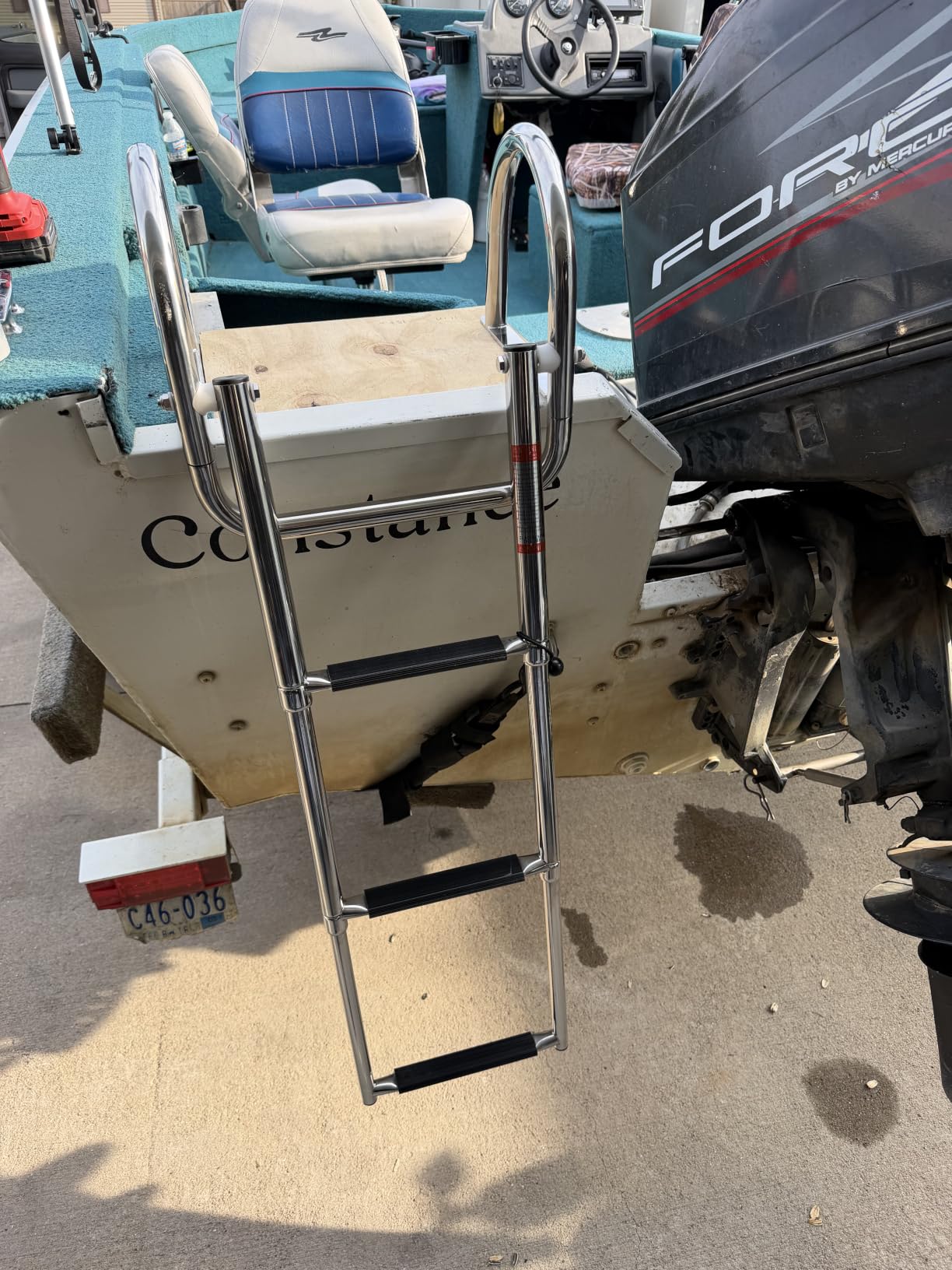 Pontoon Boat Ladder, Stainless Steel 3 Step Telescoping Boat Boarding Ladder with Wide Steps, Folding Boat Swim Ladder,Dock Ladder with Hand Railings Heavy Duty customer photo 2