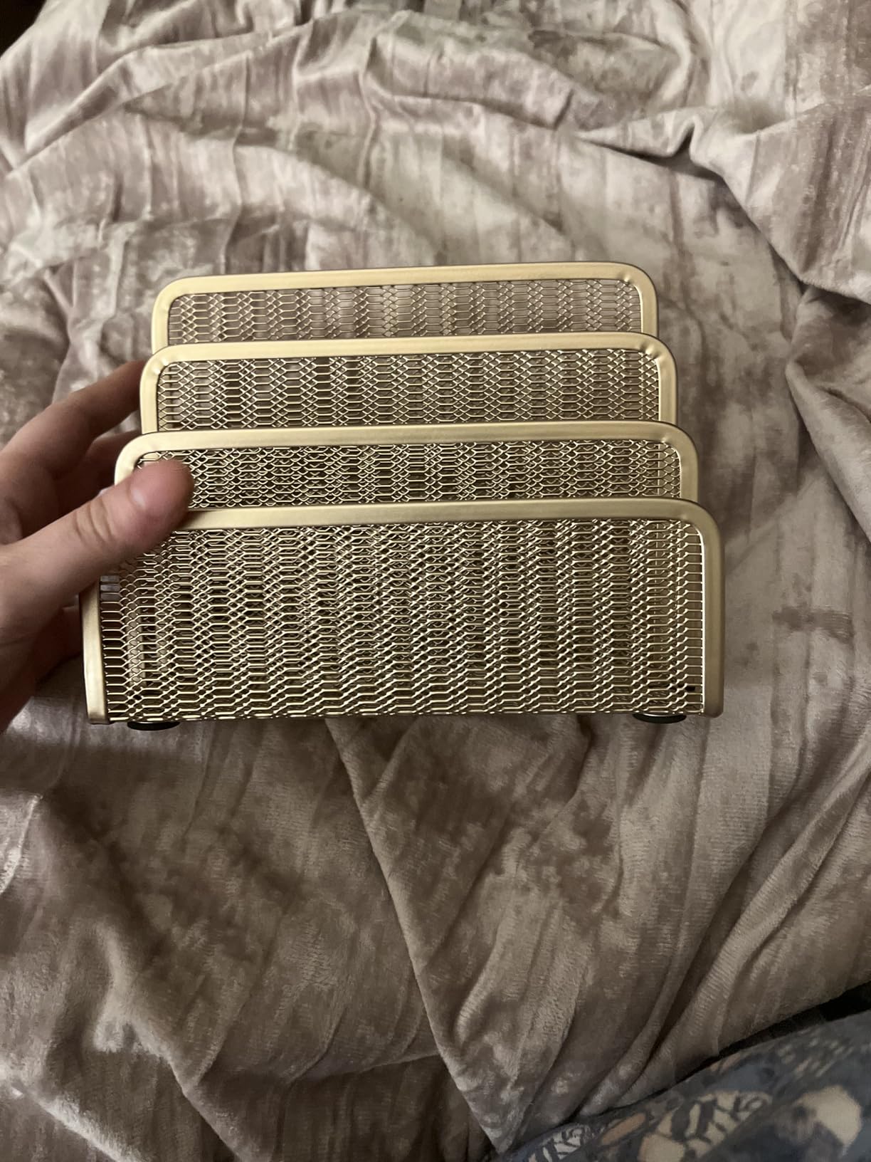 BLU MONACO | Gold Metal Mesh Mail Sorter Organizer Countertop | Paper Sorter for Desk with Three Tiers | Letter Organizer and Outgoing Mail Holder customer photo 1