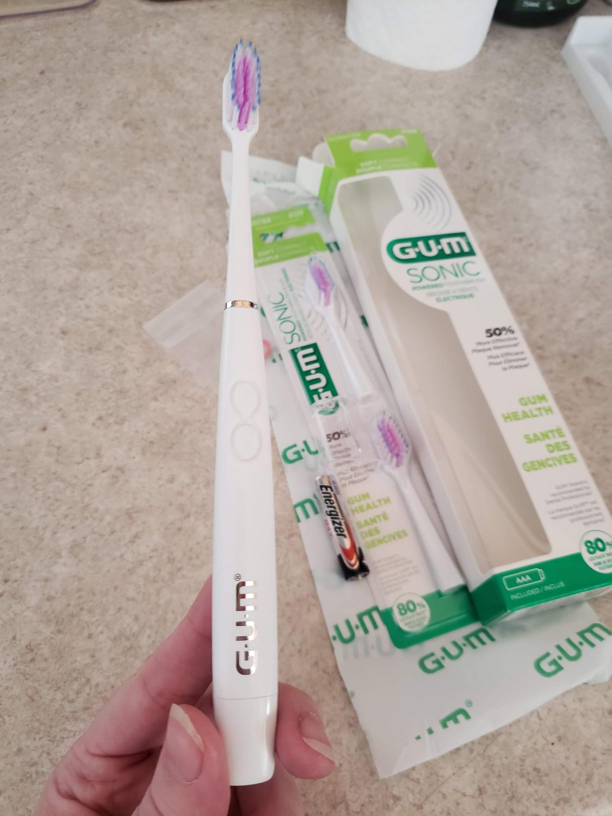 GUM Sonic Powered Toothbrush, White, 1 Handle + 2 Refills customer photo 1