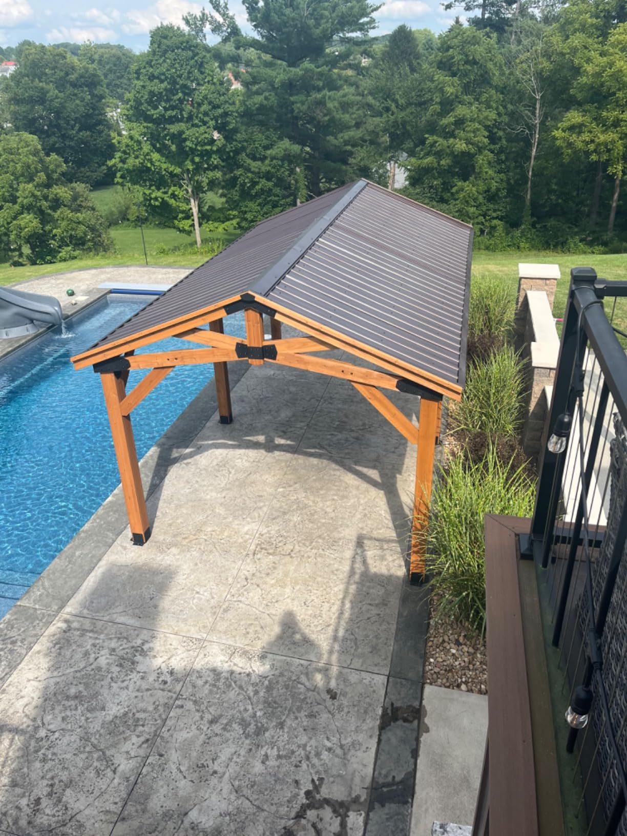 Backyard Discovery Norwood 14' x 10' Cedar Wood Outdoor Gazebo Pavilion with Hardtop Galvanized Steel Peak Roof, Snow Support, Wind Resistance, PowerPort, Shade for Garden, Patio, Deck, Entertaining customer photo 1