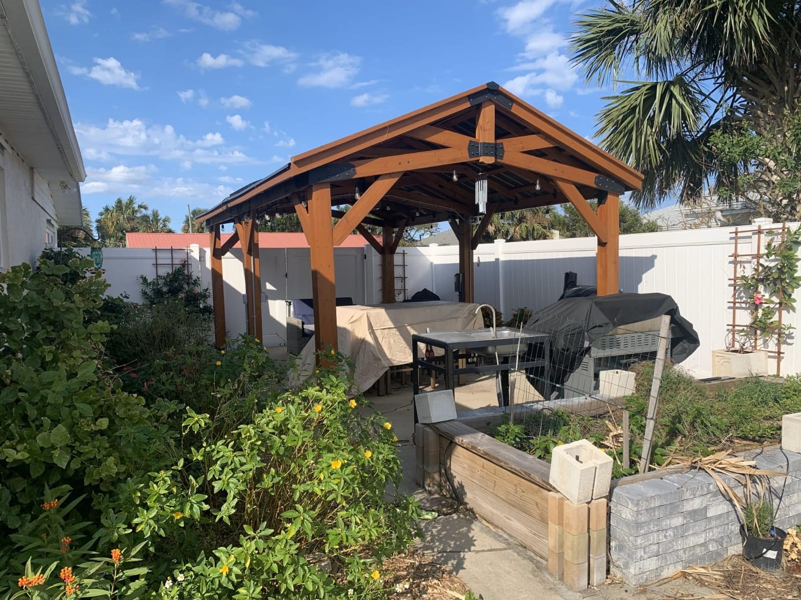 Backyard Discovery Norwood 14' x 10' Cedar Wood Outdoor Gazebo Pavilion with Hardtop Galvanized Steel Peak Roof, Snow Support, Wind Resistance, PowerPort, Shade for Garden, Patio, Deck, Entertaining customer photo 2