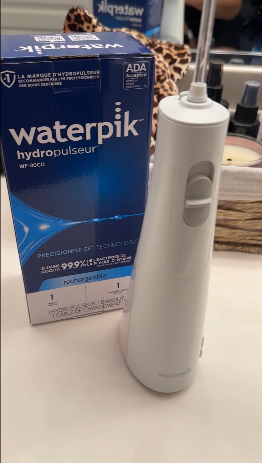 Waterpik Cordless 1100 Rechargeable Portable Water Flosser for Teeth Cleaning and Flossing, Travel, Braces Care, Healthier Gums, Waterproof for Shower, ADA Accepted, WF-30CD White, Packaging May Vary customer photo 1