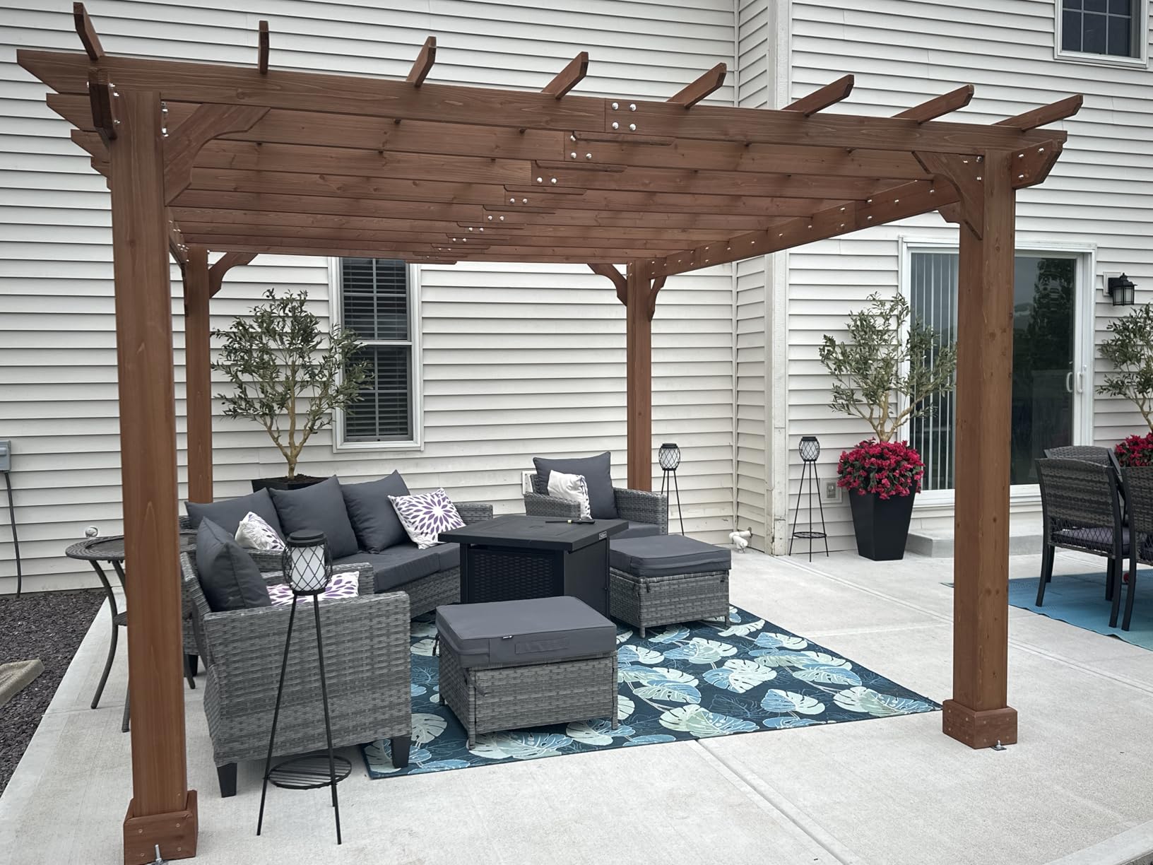 BlueWish 12’ x 14’ Cedar Wood Patio Pergola with Slatted Trellis Roof, Outdoor Pergola Backyard Gazebo with Solid Structure for Deck Yard Grill Party Garden customer photo 2