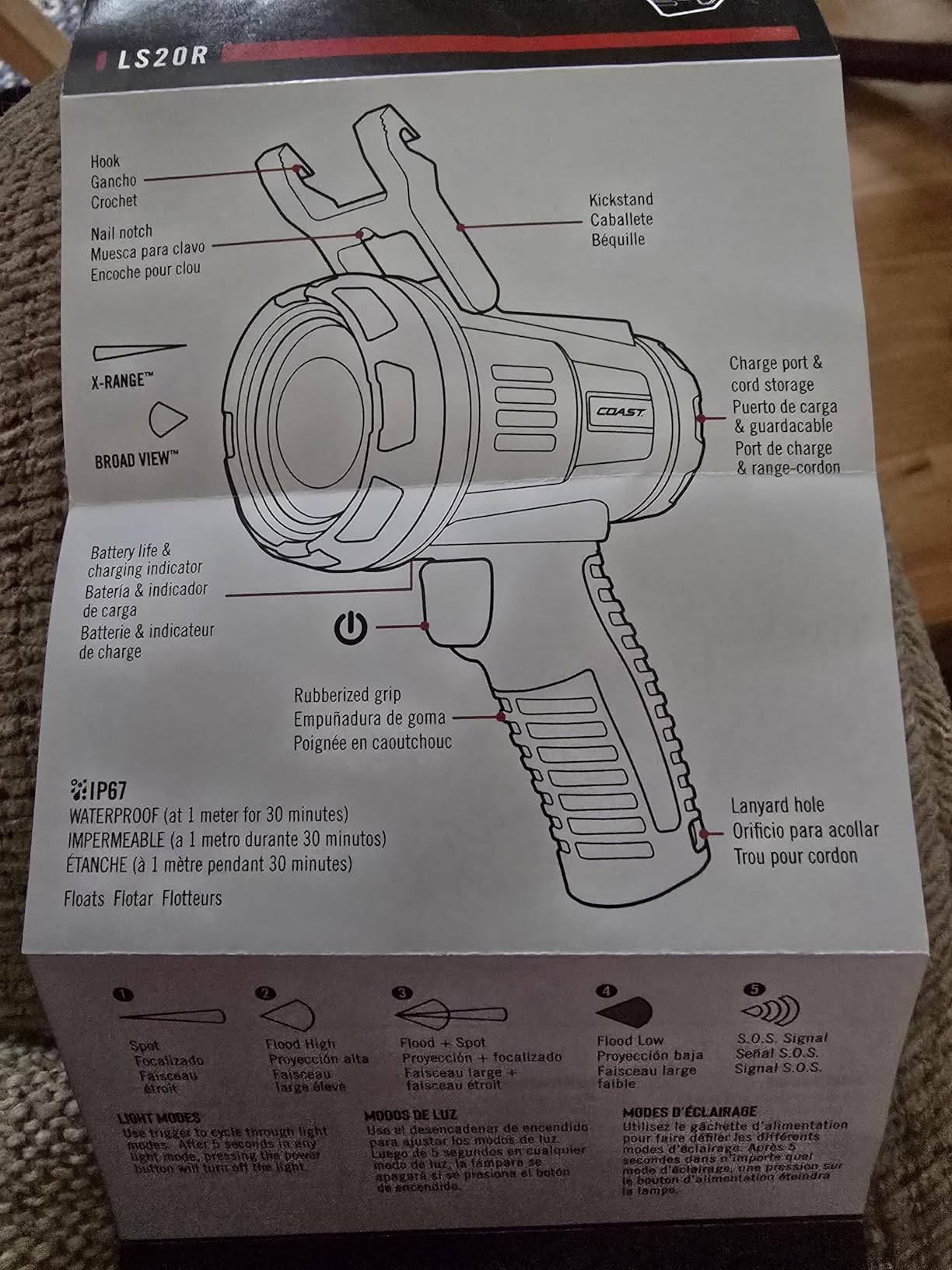 Coast LS20R 2500 Lumen Waterproof Rechargeable Spotlight, 1/4 Mile Rand, 20 Hour Runtime, Spot & Flood Beams, IP67, Floats in Water customer photo 2